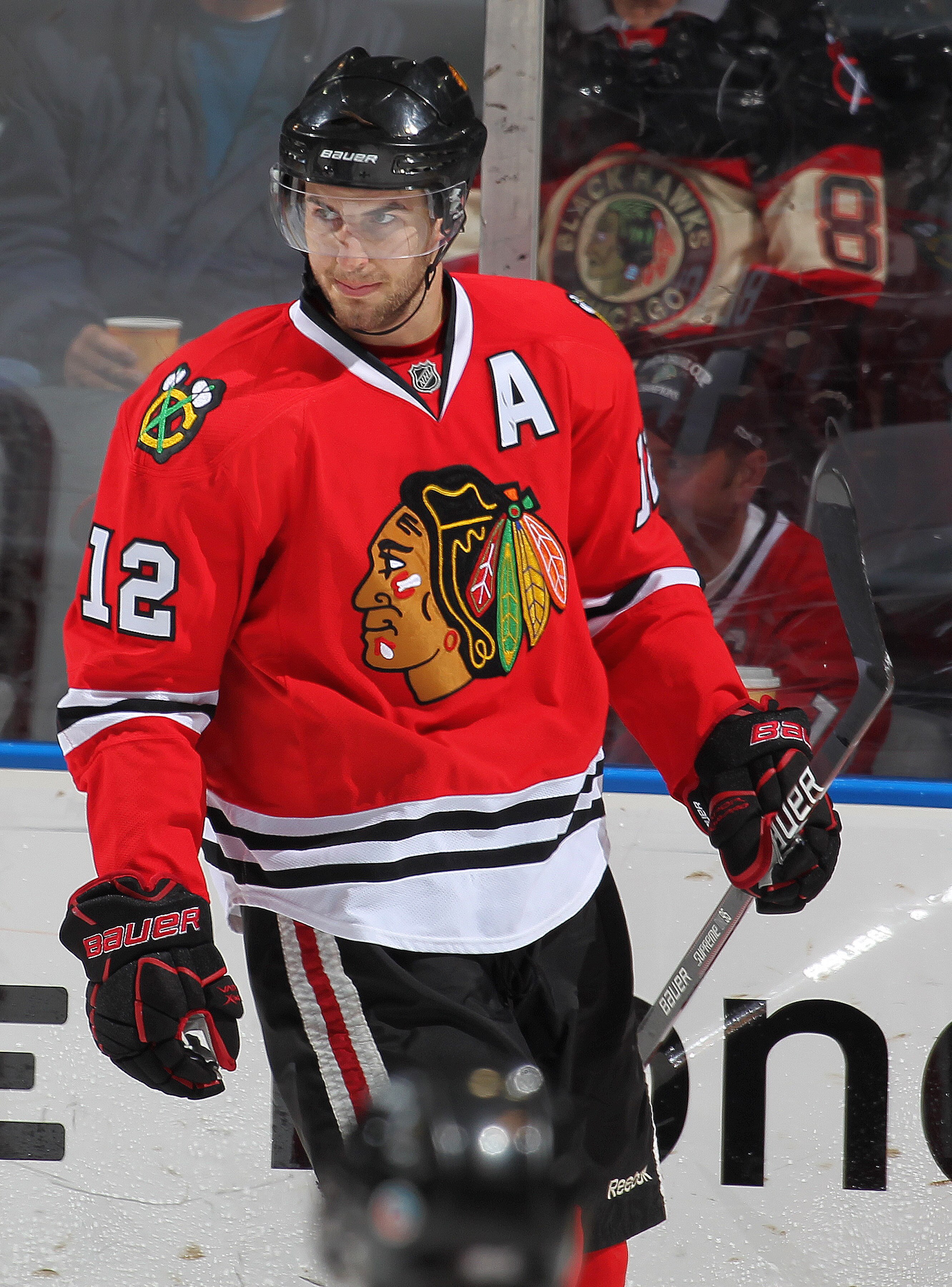 LONDON,ON - SEPTEMBER 14:  Kyle Beach #12 of the Chicago Black Hawks seems pleased after scoring a goal in a game against the Pittsburgh Penguins during the NHL Rookie Tournament on September 14,2010 at the John Labatt Centre in London,Ontario. The Hawks