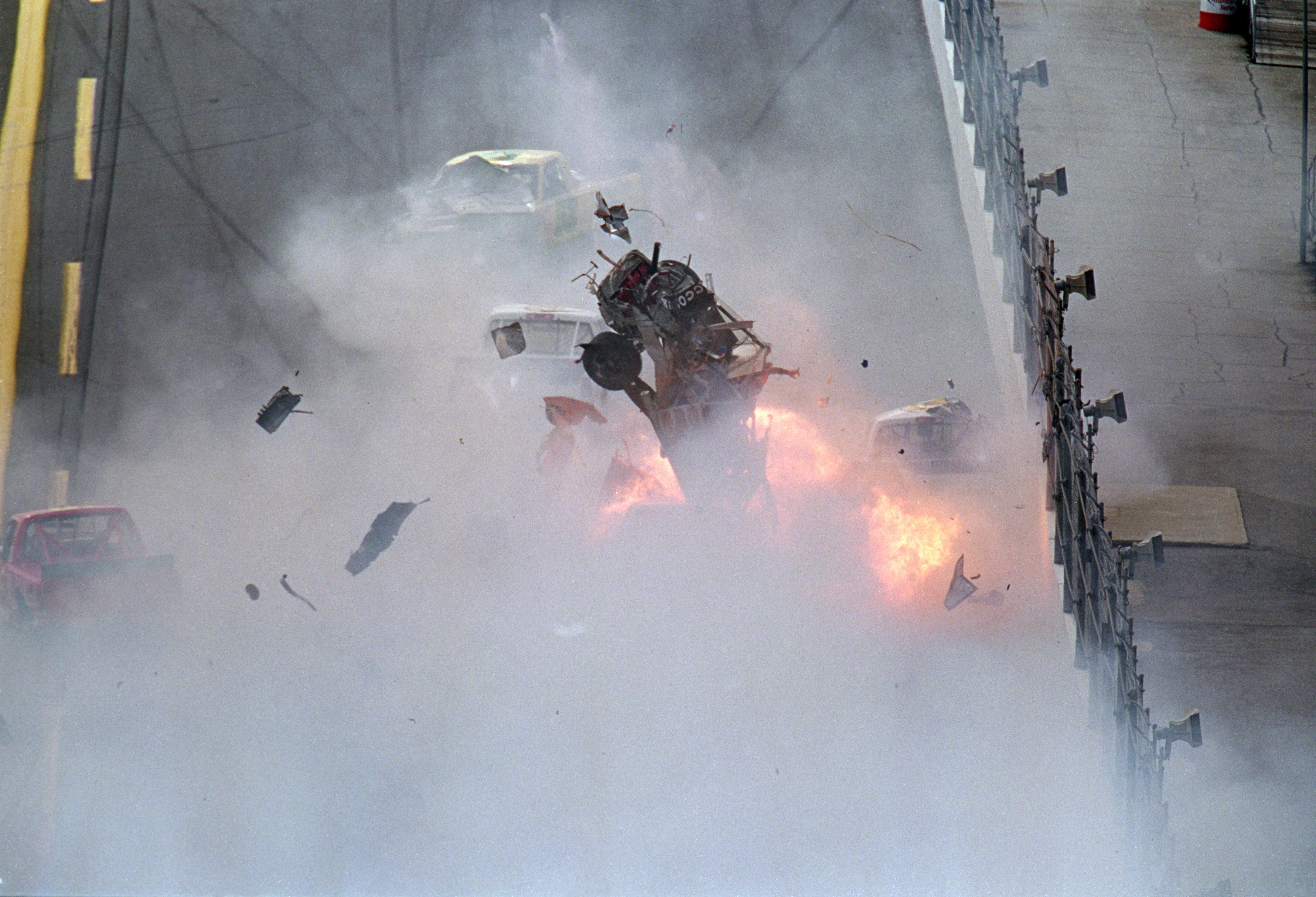DAYTONA BEACH, FL - FEBRUARY 18:  Geoffrey Bodine has an accident during the Craftsman Truck Series in the Daytona 250 during Daytona Speedweeks at Daytona International Speedway in Daytona Beach, Florida. ( Photo by: Robert Laberge/Getty Images)