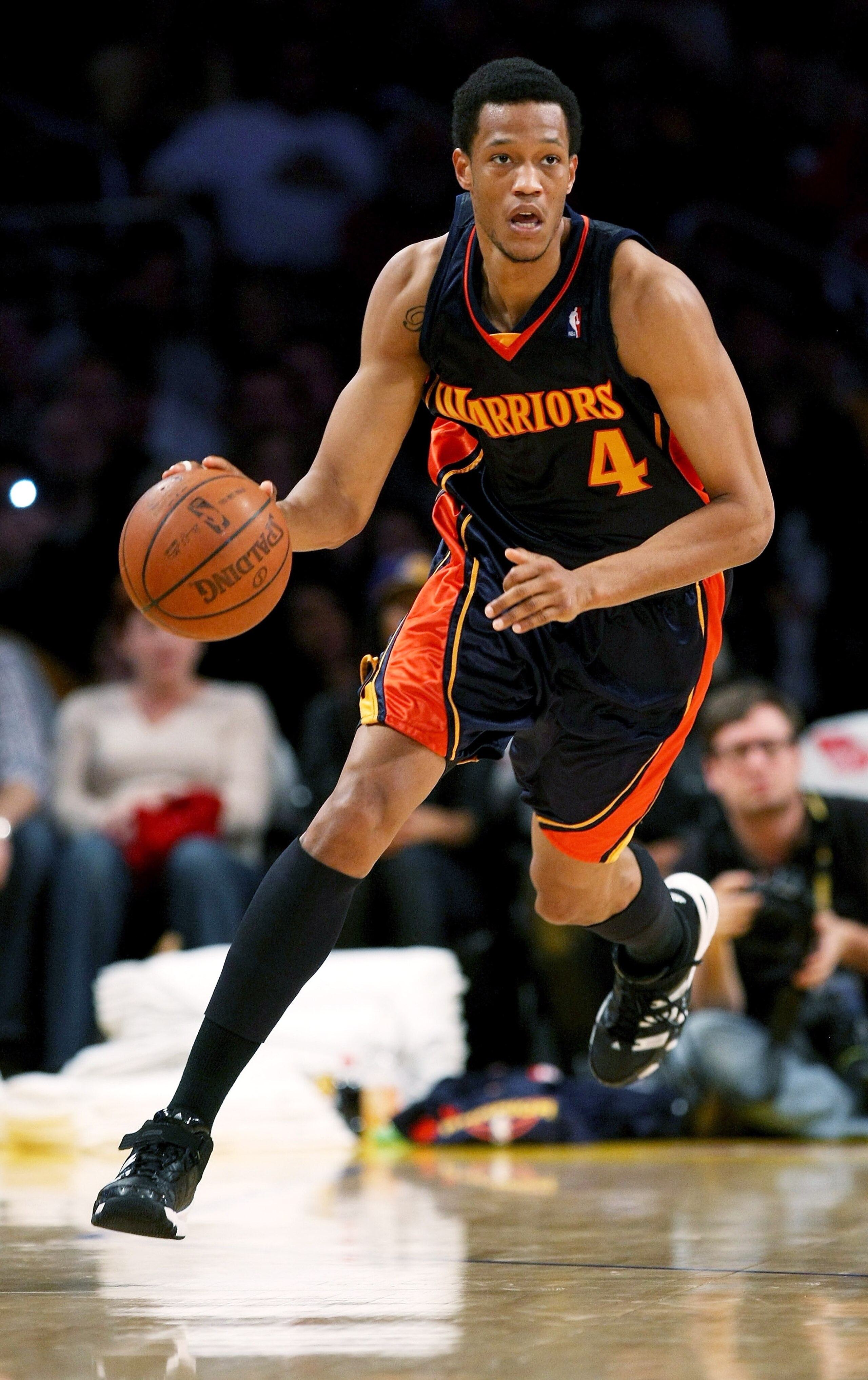 LOS ANGELES - NOVEMBER 15:  Anthony Randolph #4 of the Golden State Warriors drives against the Los Angeles Lakers on December 29, 2009 at Staples Center in Los Angeles, California.  The Lakers won 124-118. NOTE TO USER: User expressly acknowledges and ag