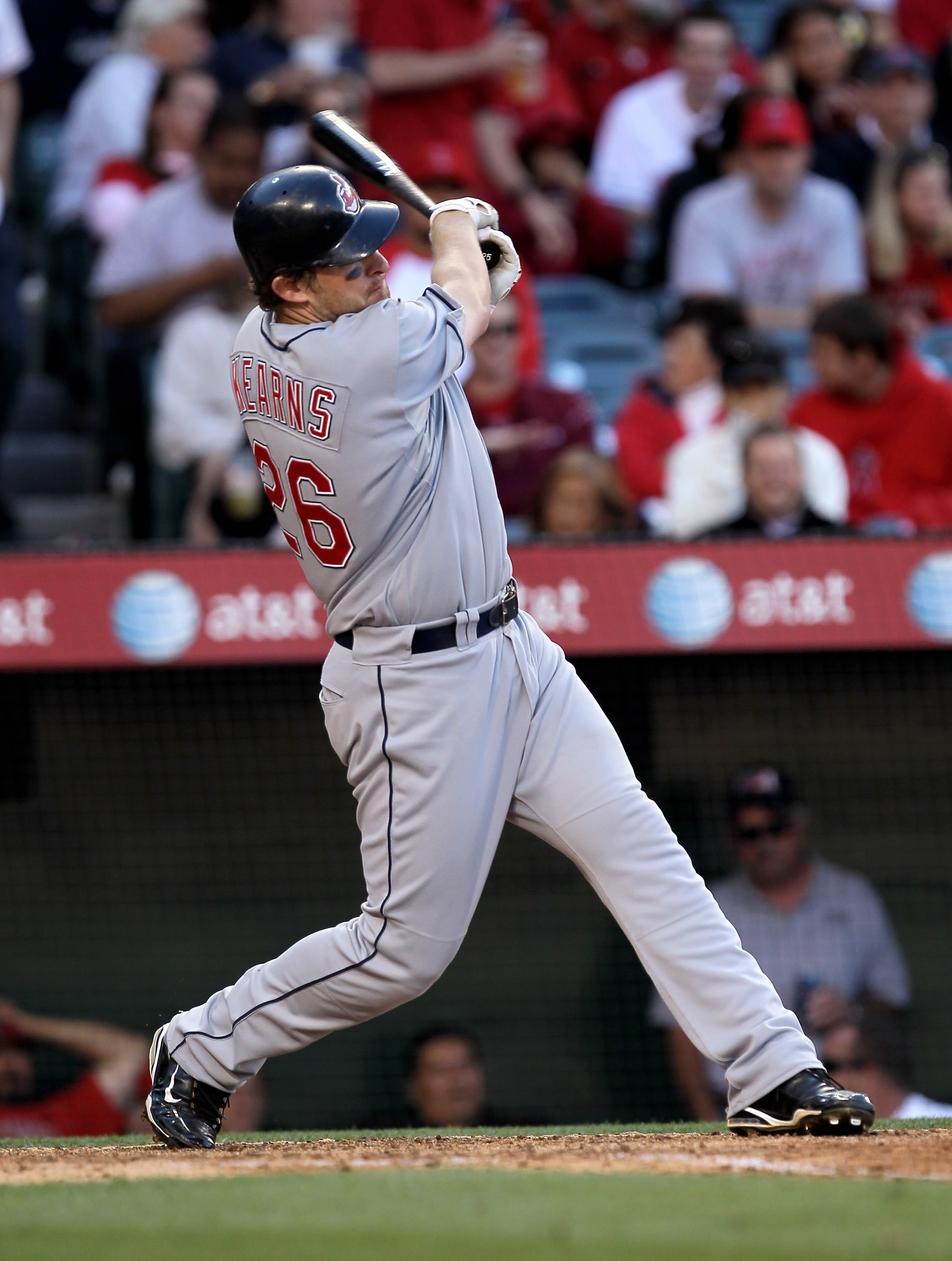 ANAHEIM, CA - APRIL 28:  Austin Kearns #26 of  the Cleveland Indians bats against the Los Angeles Angels of Anaheim on April 28, 2010 at Angel Stadium in Anaheim, California.  (Photo by Stephen Dunn/Getty Images)
