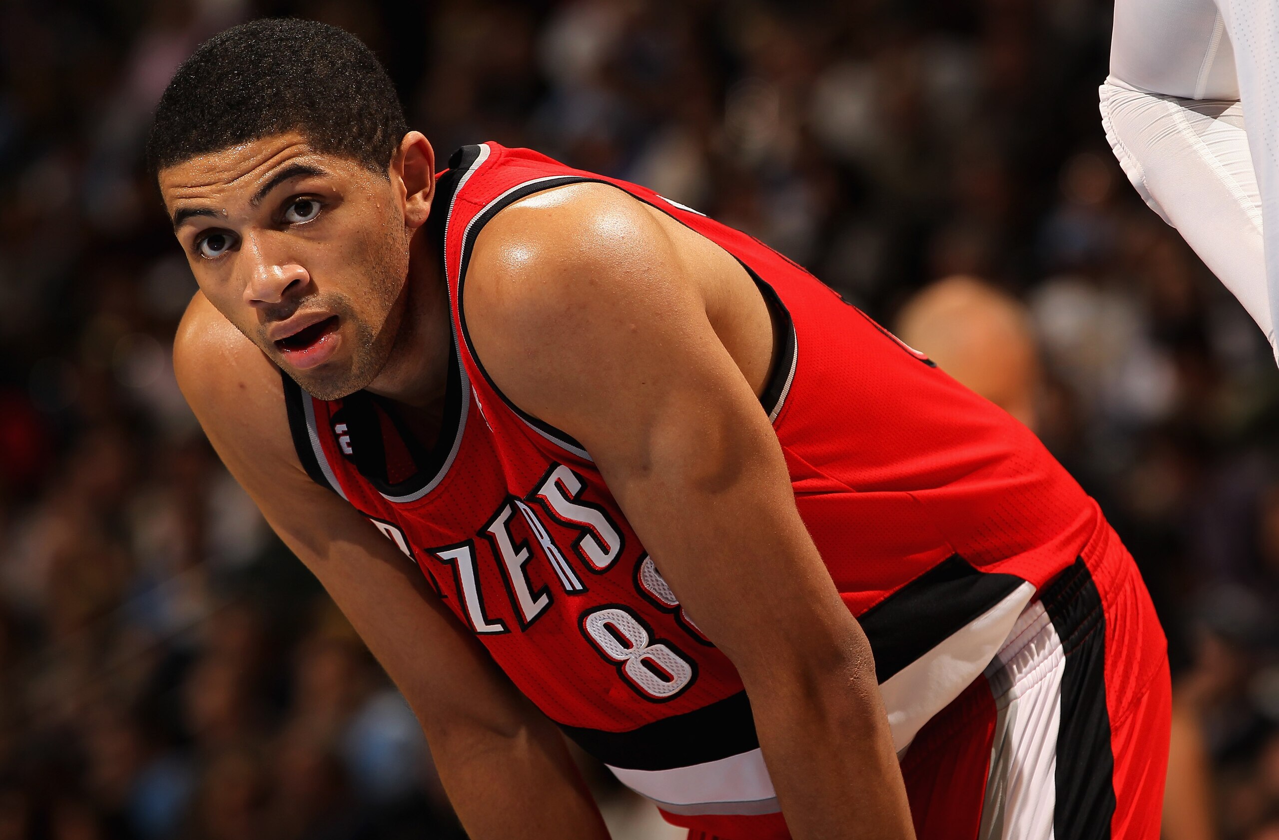 DENVER - DECEMBER 28:  Nicolas Batum #88 of the Portland Trail Blazers awaits a free throw against the Denver Nuggets at Pepsi Center on December 28, 2010 in Denver, Colorado. The Nuggets defeated the Blazers 95-77. NOTE TO USER: User expressly acknowledg