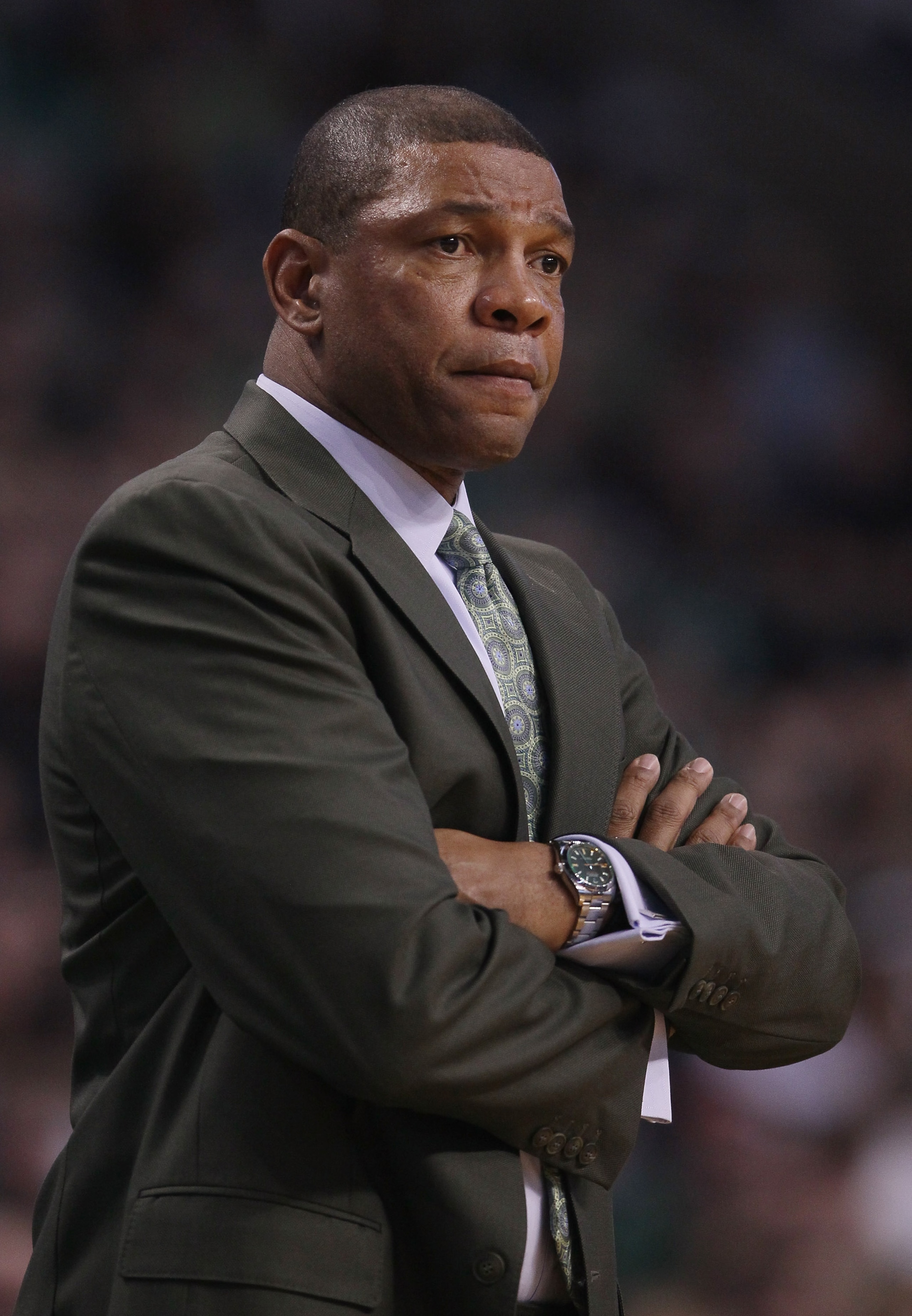 BOSTON, MA - DECEMBER 16: Head coach Doc Rivers of the Boston Celtics looks on in the first half against the Atlanta Hawks on December 16, 2010 at the TD Garden in Boston, Massachusetts. NOTE TO USER: User expressly acknowledges and agrees that, by downl BOSTON, MA - DECEMBER 16: Head coach Doc Rivers of the Boston Celtics looks on in the first half against the Atlanta Hawks on December 16, 2010 at the TD Garden in Boston, Massachusetts. NOTE TO USER: User expressly acknowledges and agrees that, by downl