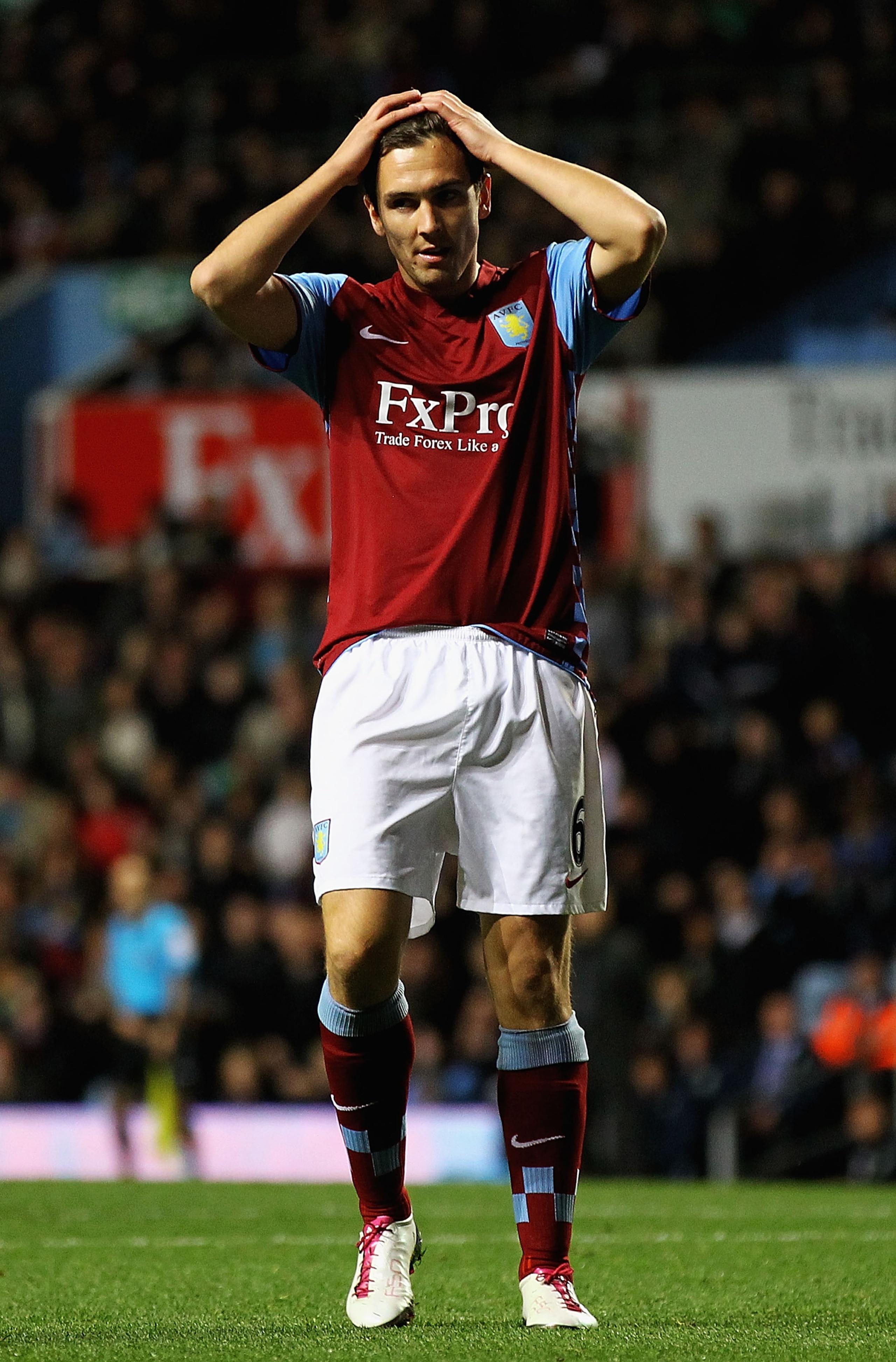 BIRMINGHAM, ENGLAND - OCTOBER 27:  Stuart Downing of Aston Villa looks on, after he missed a chance on goal during the Carling Cup Fourth Round match between Aston Villa and Burnley at Villa Park on October 27, 2010 in Birmingham, England.  (Photo by Matt
