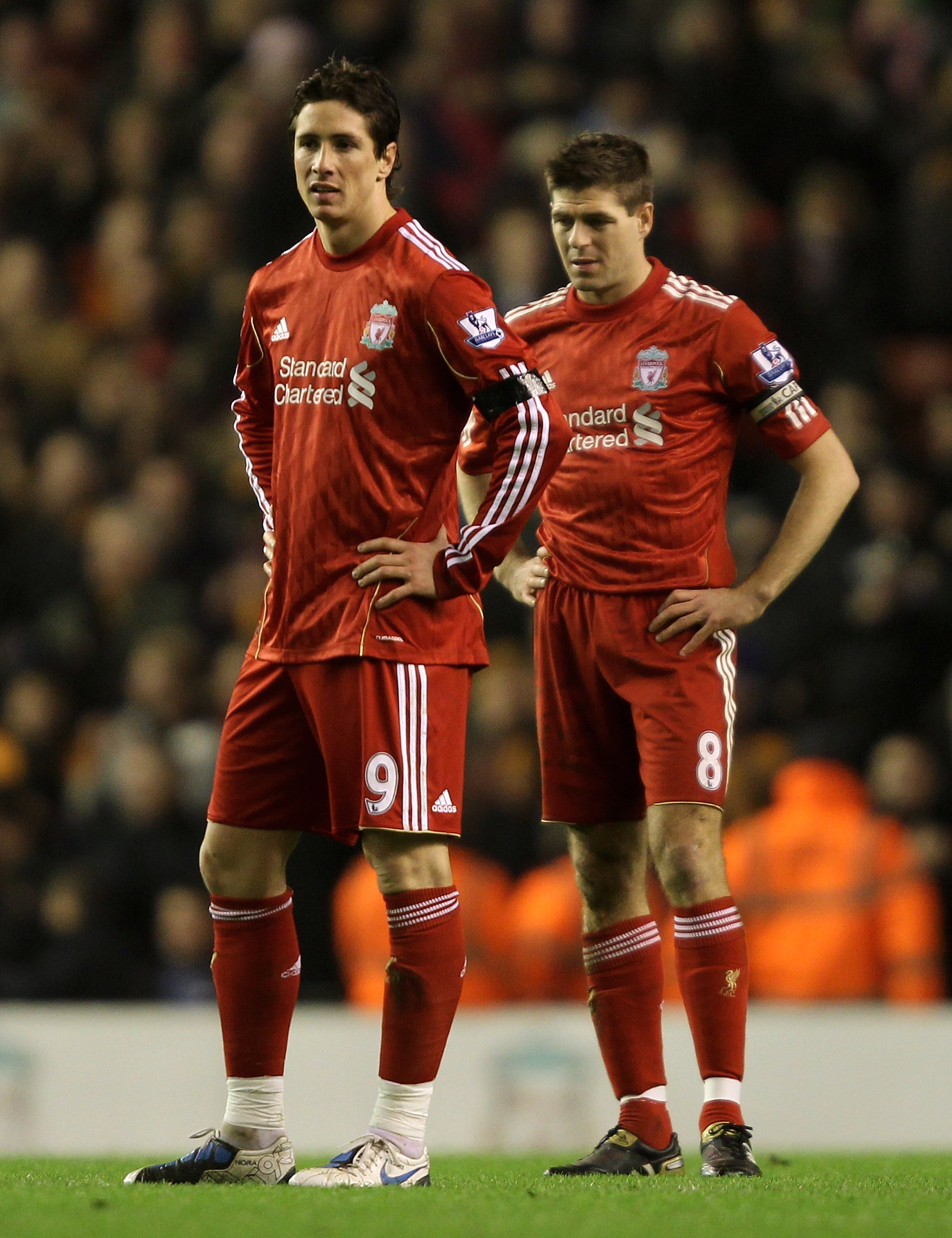LIVERPOOL, ENGLAND - DECEMBER 29:  Fernando Torres and Steven Gerrard (R) of Liverpool look dejected after Wolverhampton Wanderers opened the scoring during the Barclays Premier League match between Liverpool and Wolverhampton Wanderers at Anfield on Dece
