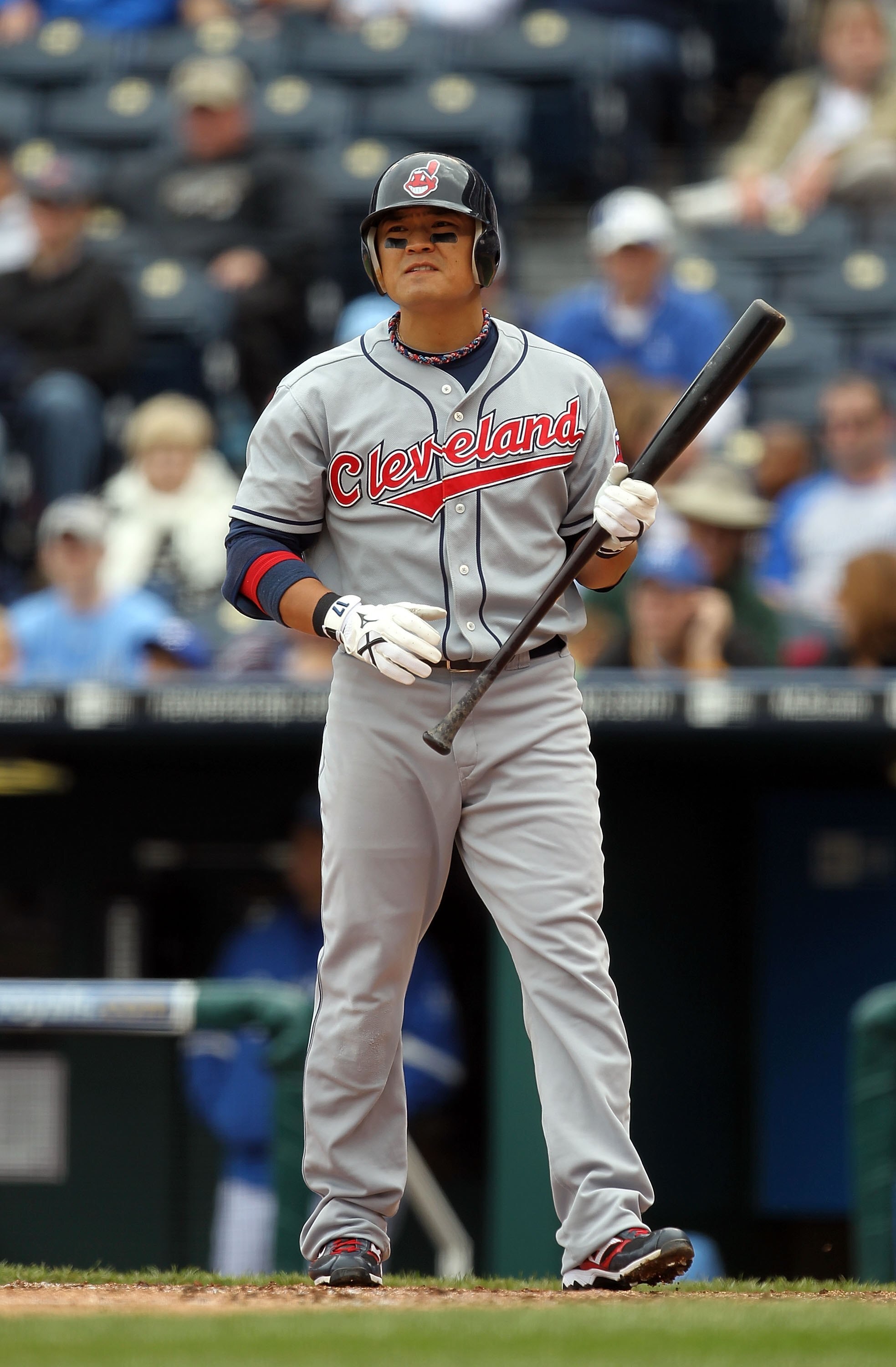 KANSAS CITY, MO - MAY 13:  Shin-Soo Choo #17 of the Cleveland Indians bats during the game against the Kansas City Royals on May 13, 2010 at Kauffman Stadium in Kansas City, Missouri.  (Photo by Jamie Squire/Getty Images)