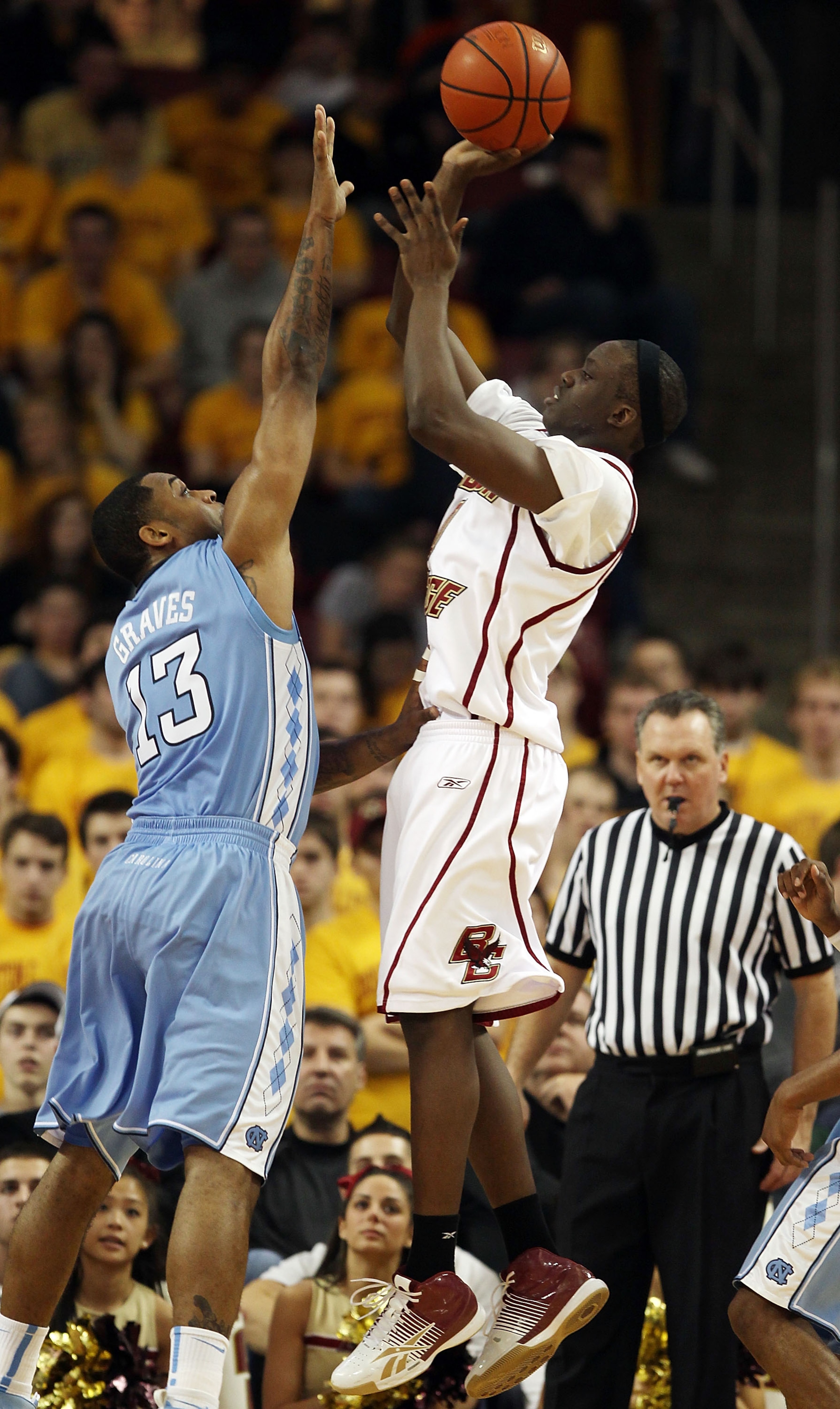 CHESTNUT HILL, MA - FEBRUARY 20: Reggie Jackson #0 of the Boston College Eagles takes a shot as Will Graves #13 of the North Carolina Tar Heels defends on February 20, 2010 at Conte Forum in Chestnut Hill, Massachusetts. The Eagles defeated the Tar Heels CHESTNUT HILL, MA - FEBRUARY 20: Reggie Jackson #0 of the Boston College Eagles takes a shot as Will Graves #13 of the North Carolina Tar Heels defends on February 20, 2010 at Conte Forum in Chestnut Hill, Massachusetts. The Eagles defeated the Tar Heels