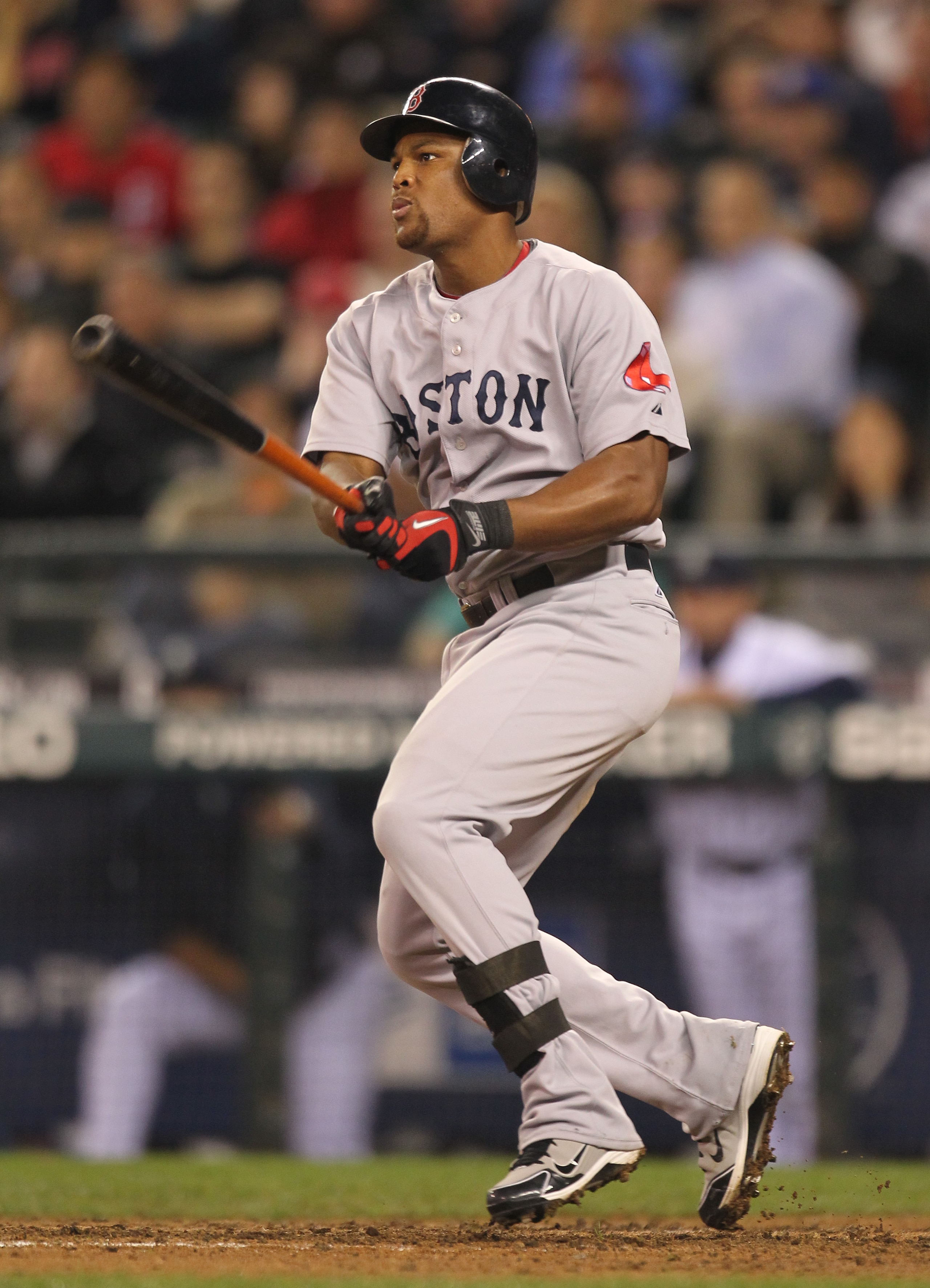 SEATTLE - SEPTEMBER 14:  Adrian Beltre #29 of the Boston Red Sox singles against the Seattle Mariners at Safeco Field on September 14, 2010 in Seattle, Washington. The Red Sox won 9-6. (Photo by Otto Greule Jr/Getty Images)