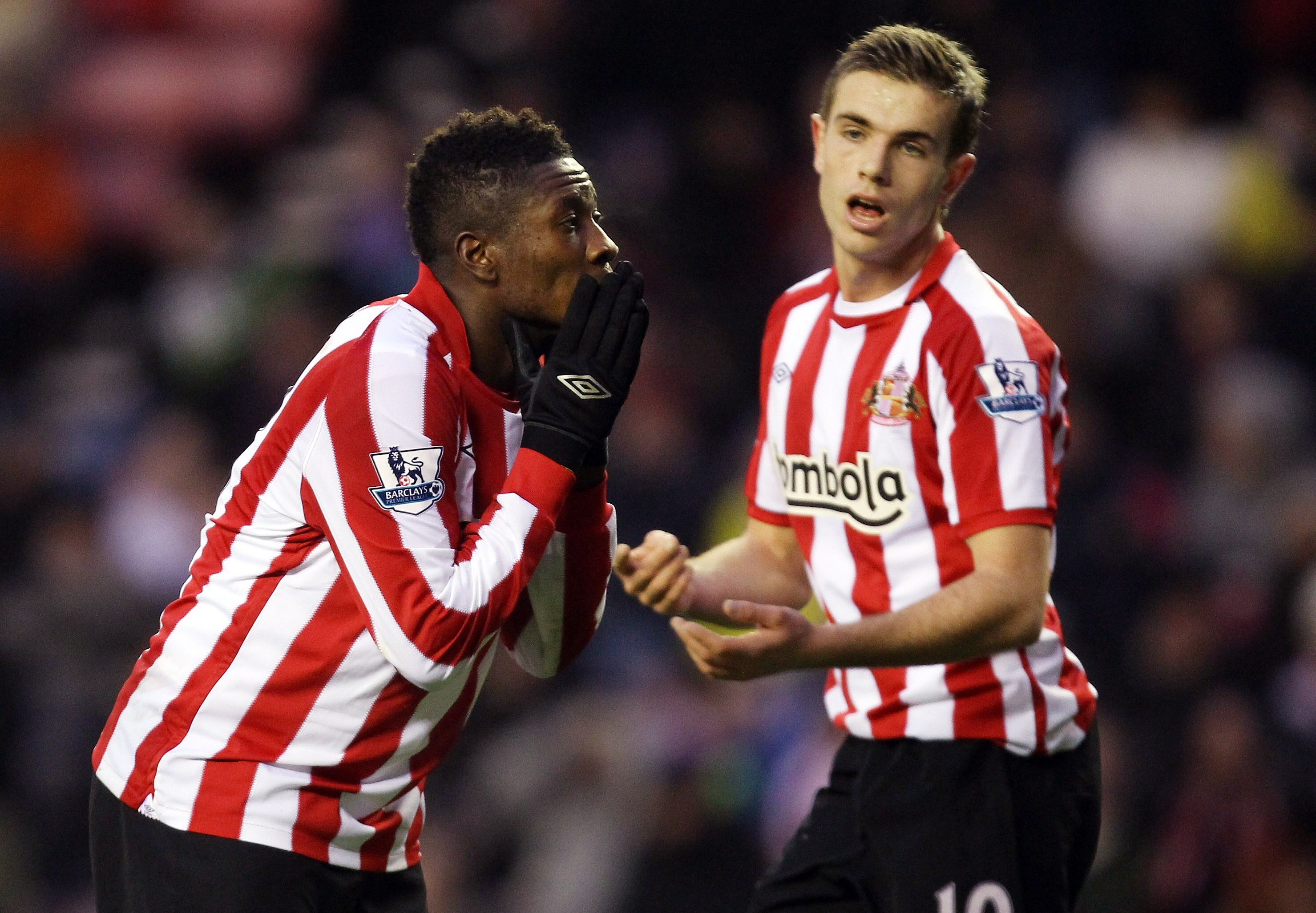 SUNDERLAND, ENGLAND - DECEMBER 28:  Asamoah Gyan of Sunderland looks on during the Barclays Premier League match between Sunderland and Blackpool at the Stadium of Light on December 28, 2010 in Sunderland, England.  (Photo by Ian Walton/Getty Images)