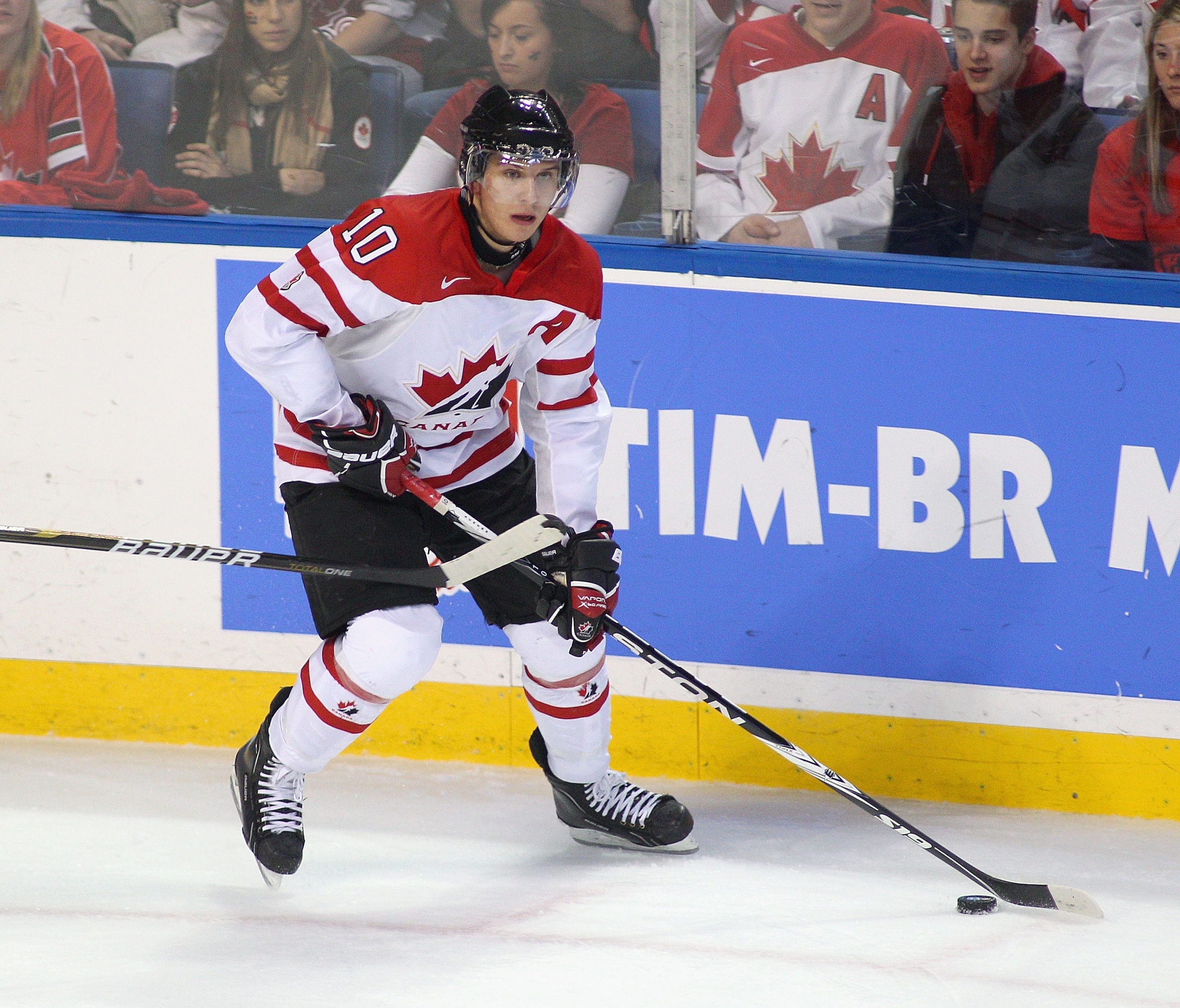 BUFFALO, NY - DECEMBER 29:  Brayden Schenn #10  of Canada skates against Norway during the 2011 IIHF World U20 Championship game between the Canada and Norway  on December 29, 2010 in Buffalo, New York. Schenn had 4 goals in 10-1 win by Canada.  (Photo by