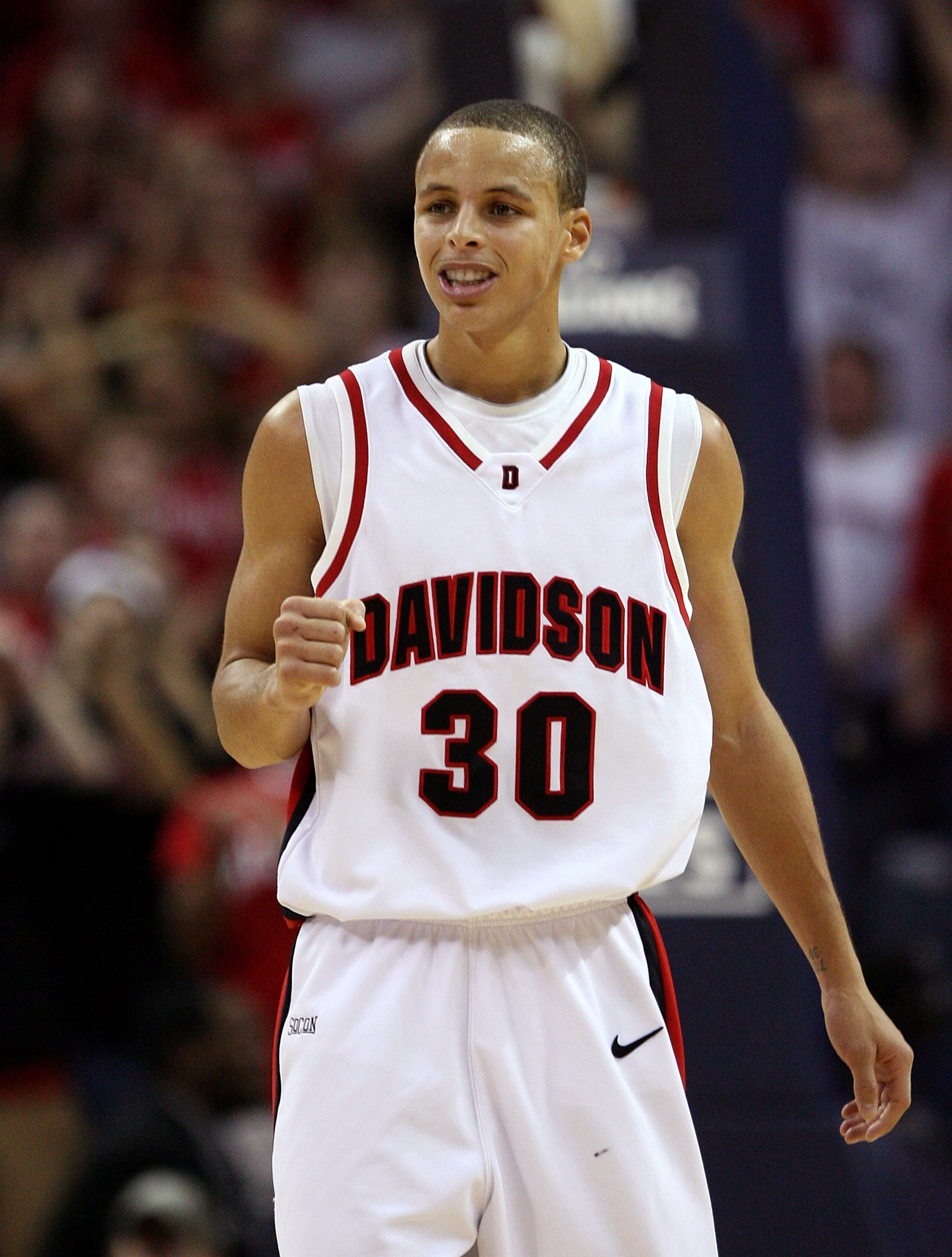 CHARLOTTE, NC - DECEMBER 06: Stephen Curry #30 of the Davidson Wildcats reacts to his team's 72-67 victory over the North Carolina State Wolfpack during their game at Time Warner Cable Arena on December 6, 2008 in Charlotte, North Carolina. (Photo by St CHARLOTTE, NC - DECEMBER 06: Stephen Curry #30 of the Davidson Wildcats reacts to his team's 72-67 victory over the North Carolina State Wolfpack during their game at Time Warner Cable Arena on December 6, 2008 in Charlotte, North Carolina. (Photo by St
