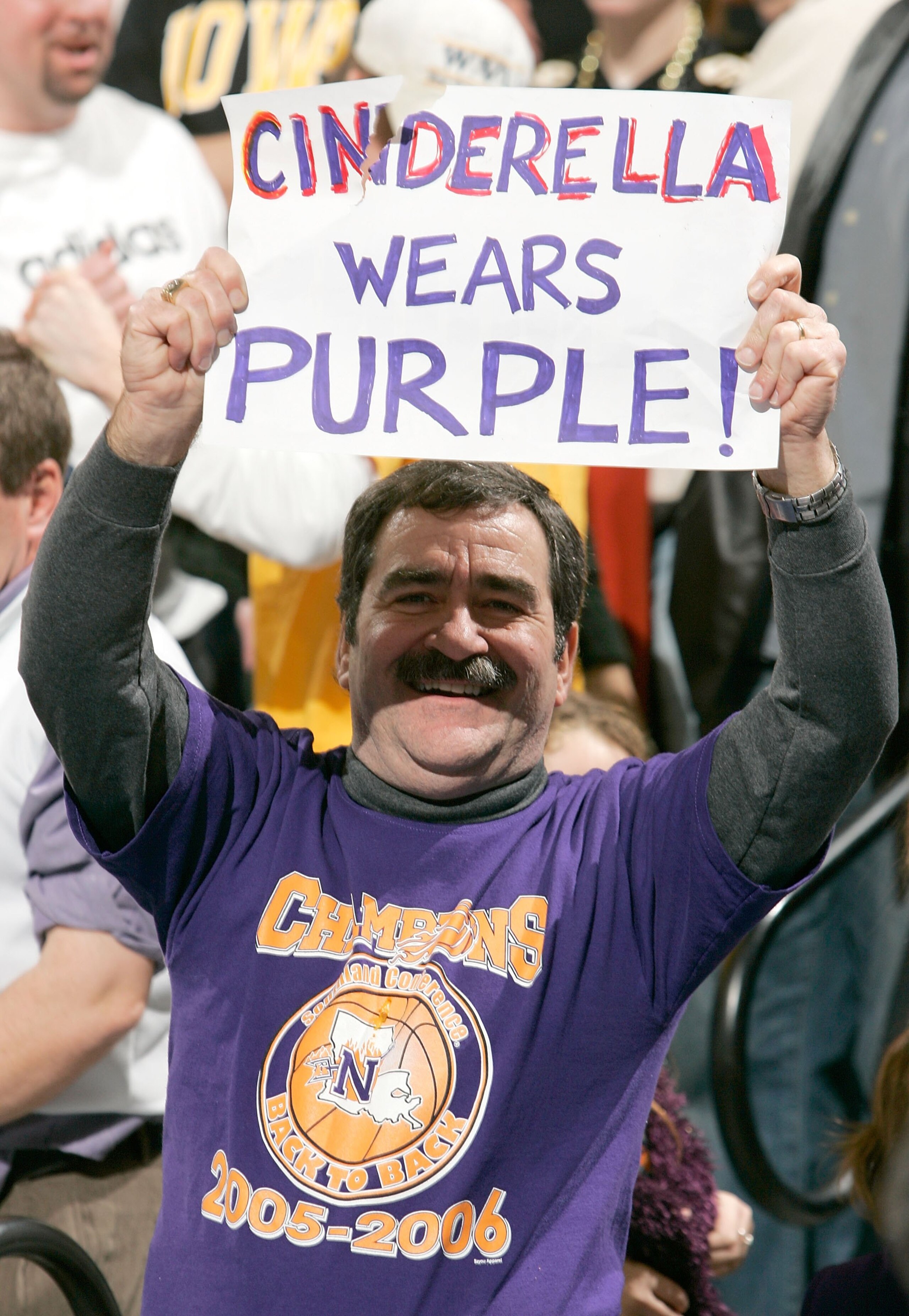 AUBURN HILLS, MI - MARCH 17: A fan of the Northwestern State Demons celebrates the 64-63 upset win over the Iowa Hawkeyes in the First Round of the 2006 NCAA Men's Basketball Tournament at The Palace of Auburn Hills on March 17, 2006 in Auburn Hills, Mic AUBURN HILLS, MI - MARCH 17: A fan of the Northwestern State Demons celebrates the 64-63 upset win over the Iowa Hawkeyes in the First Round of the 2006 NCAA Men's Basketball Tournament at The Palace of Auburn Hills on March 17, 2006 in Auburn Hills, Mic