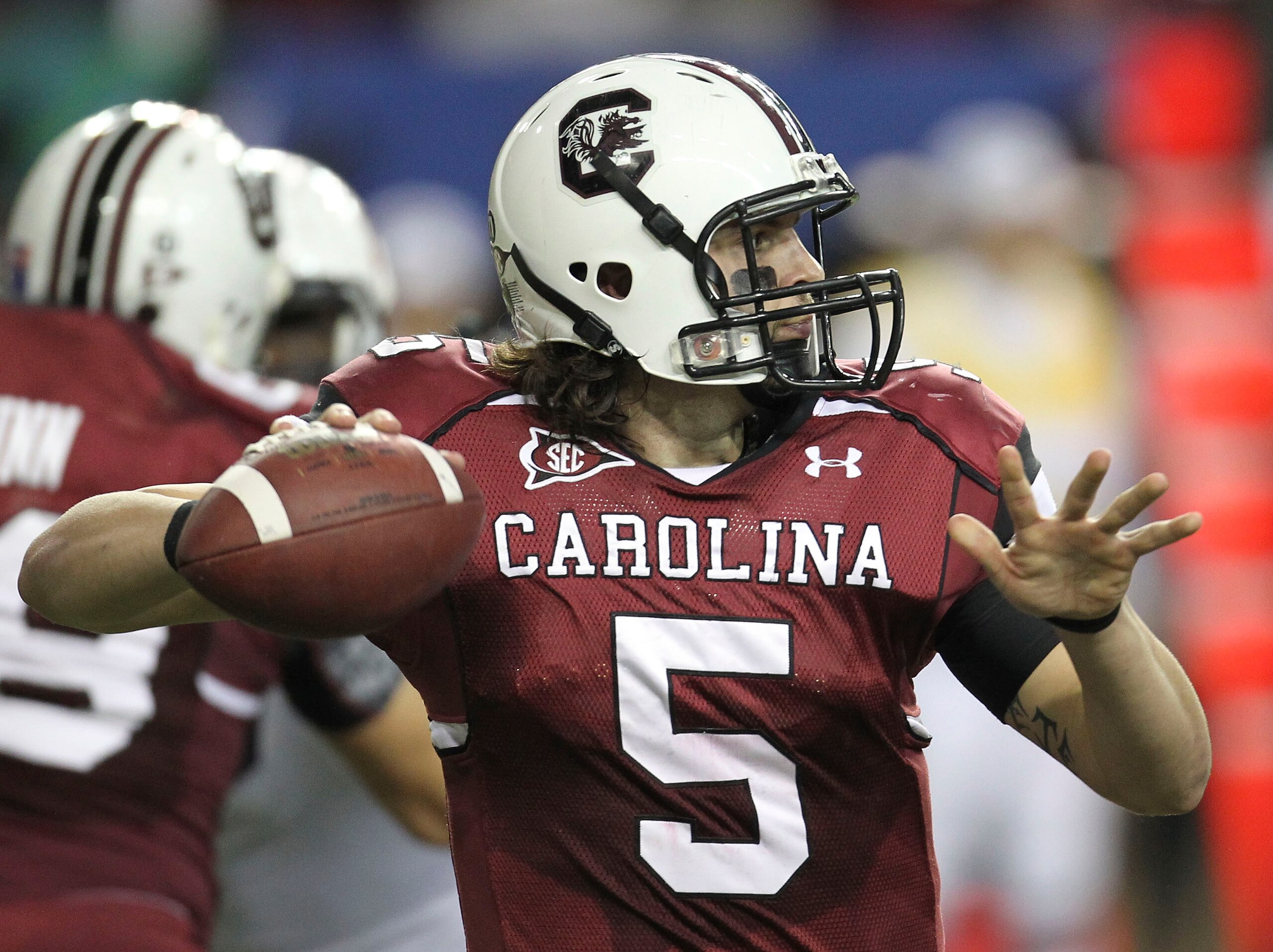 ATLANTA - DECEMBER 04: Quarterback Stephen Garcia #5 of the South Carolina Gamecocks throws a pass during the 2010 SEC Championship against the Auburn Tigers at Georgia Dome on December 4, 2010 in Atlanta, Georgia. (Photo by Mike Zarrilli/Getty Images) ATLANTA - DECEMBER 04: Quarterback Stephen Garcia #5 of the South Carolina Gamecocks throws a pass during the 2010 SEC Championship against the Auburn Tigers at Georgia Dome on December 4, 2010 in Atlanta, Georgia. (Photo by Mike Zarrilli/Getty Images)