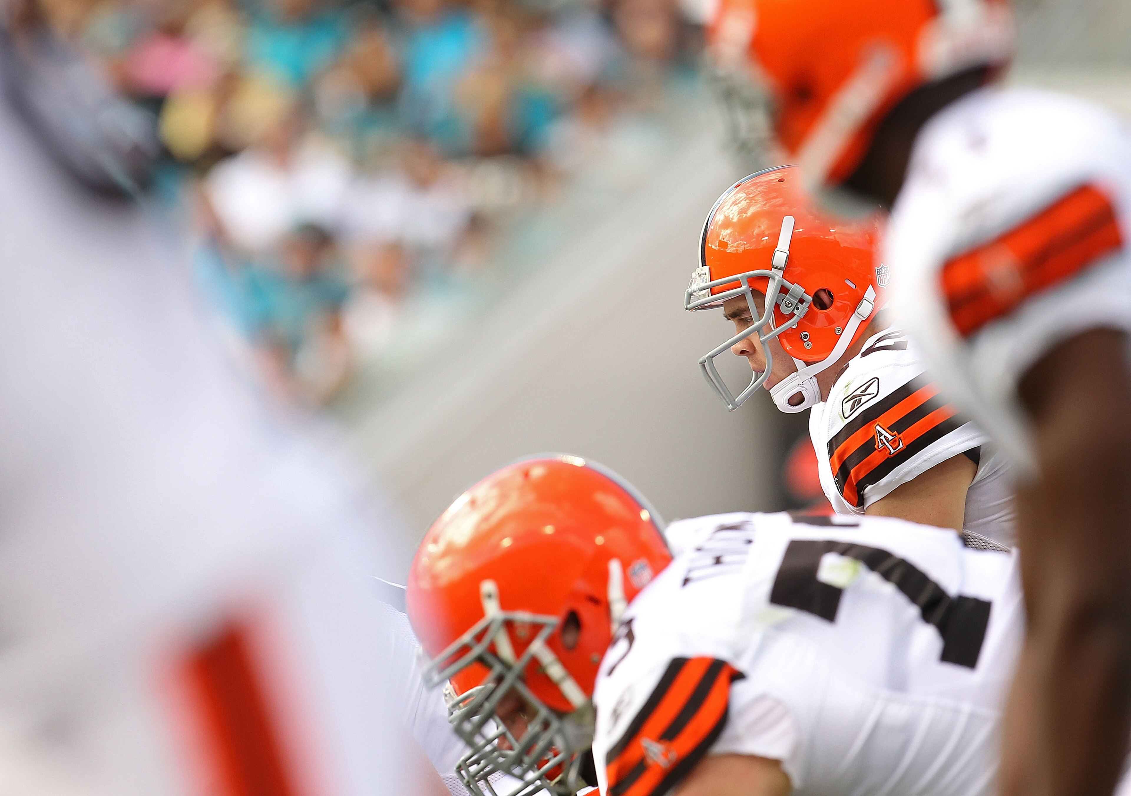 JACKSONVILLE, FL - NOVEMBER 21:  Colt McCoy #12  of the Cleveland Browns takes a snap during a game agaisnt the Jacksonville Jaguars at EverBank Field on November 21, 2010 in Jacksonville, Florida.  (Photo by Mike Ehrmann/Getty Images)