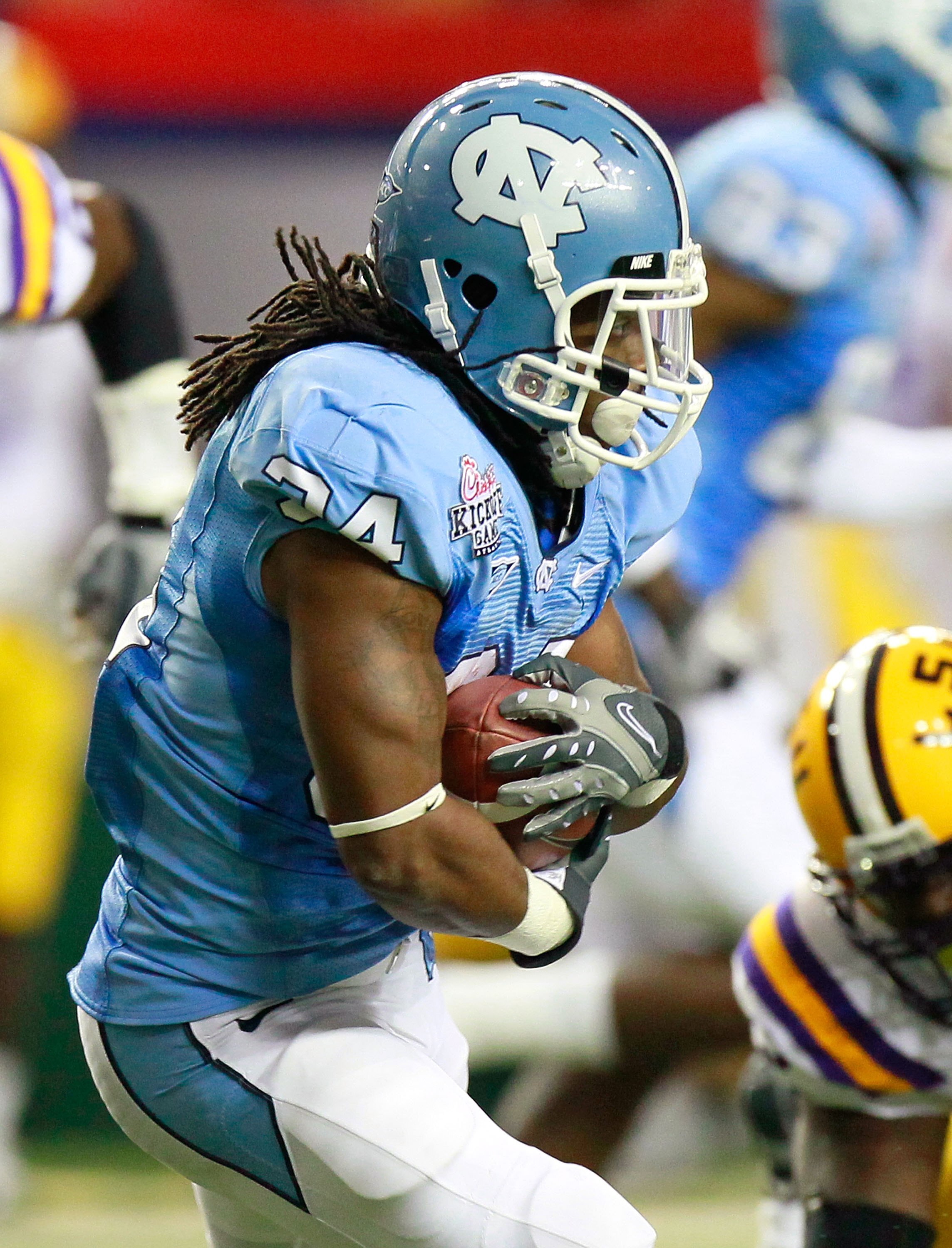 ATLANTA - SEPTEMBER 04:  Johnny White #34 of the North Carolina Tar Heels against the LSU Tigers during the Chick-fil-A Kickoff Game at Georgia Dome on September 4, 2010 in Atlanta, Georgia.  (Photo by Kevin C. Cox/Getty Images)