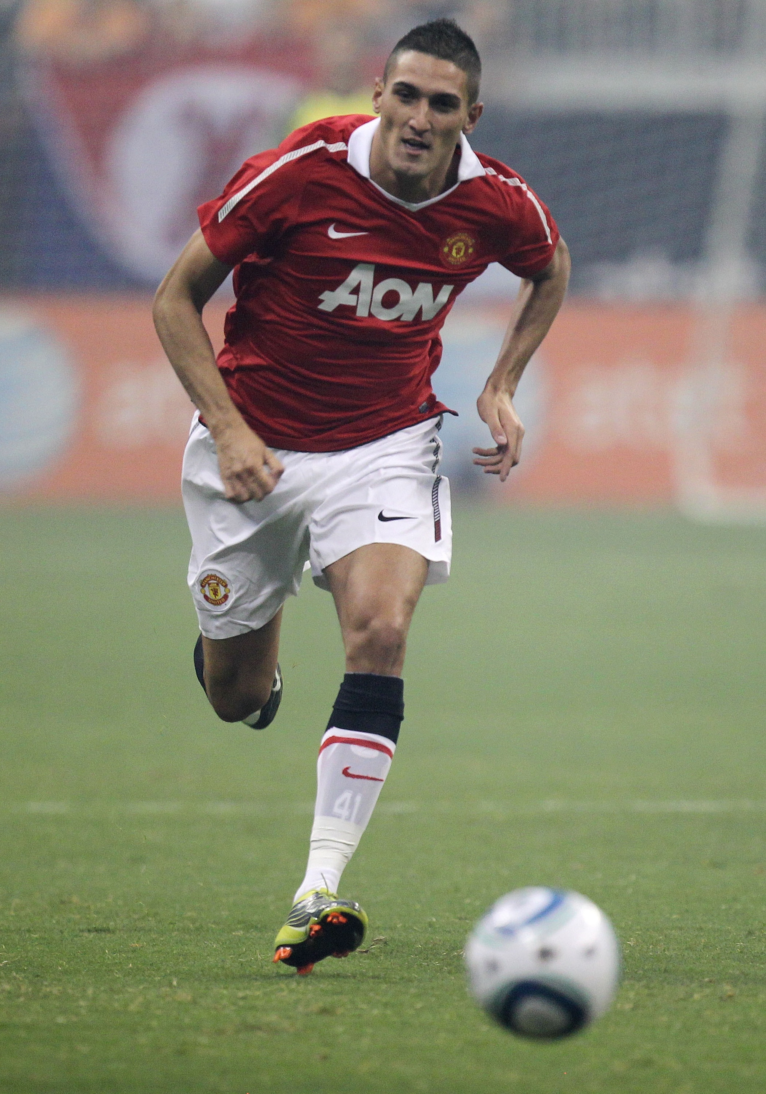 HOUSTON - JULY 28:  Federico Macheda #27 of Manchester United moves the ball during the MLS All Star Game at Reliant Stadium on July 28, 2010 in Houston, Texas.  (Photo by Ronald Martinez/Getty Images)