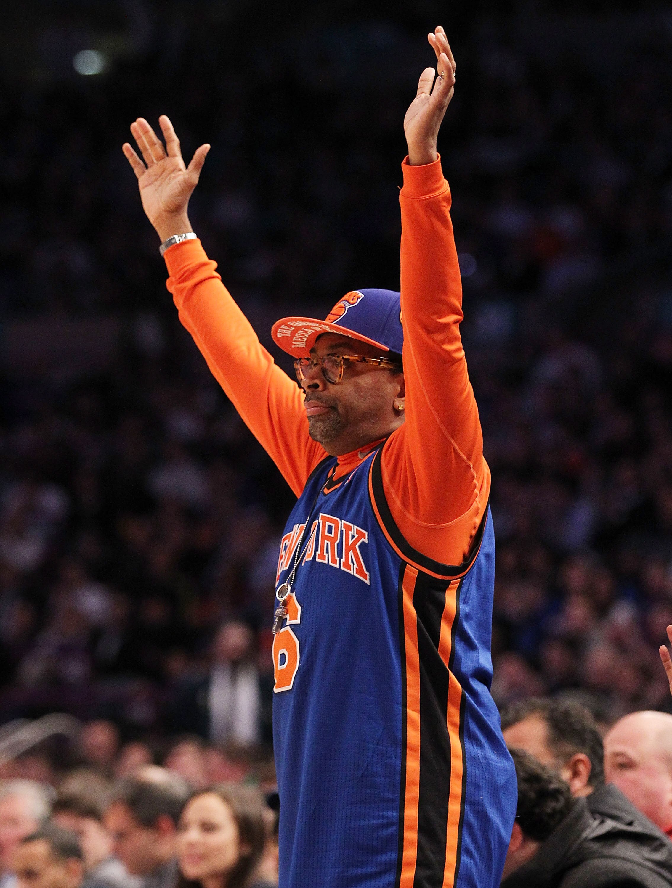 NEW YORK, NY - DECEMBER 22:  Spike Lee celebrates a shot by Danilo Gallinari #8 of the New York Knicks against the Oklahoma City Thunder at Madison Square Garden on December 22, 2010 in New York City.   NOTE TO USER: User expressly acknowledges and agrees