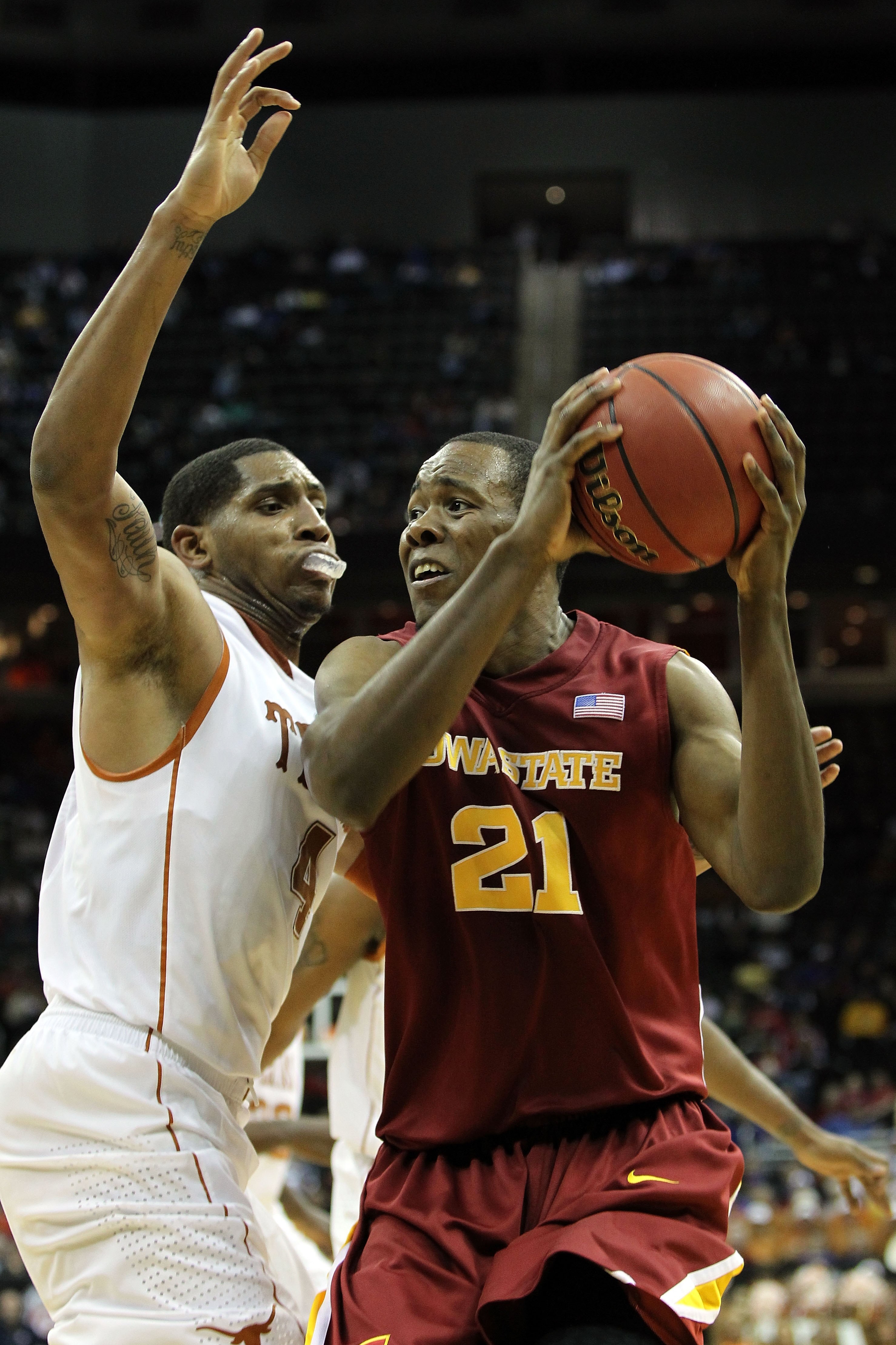 KANSAS CITY, MO - MARCH 10:  Craig Brackins #21 of the Iowa State Cyclones makes a move in the post in the second half against the Texas Longhorns during the first round game of the 2010 Phillips 66 Big 12 Men's Basketball Tournament at the Sprint Center