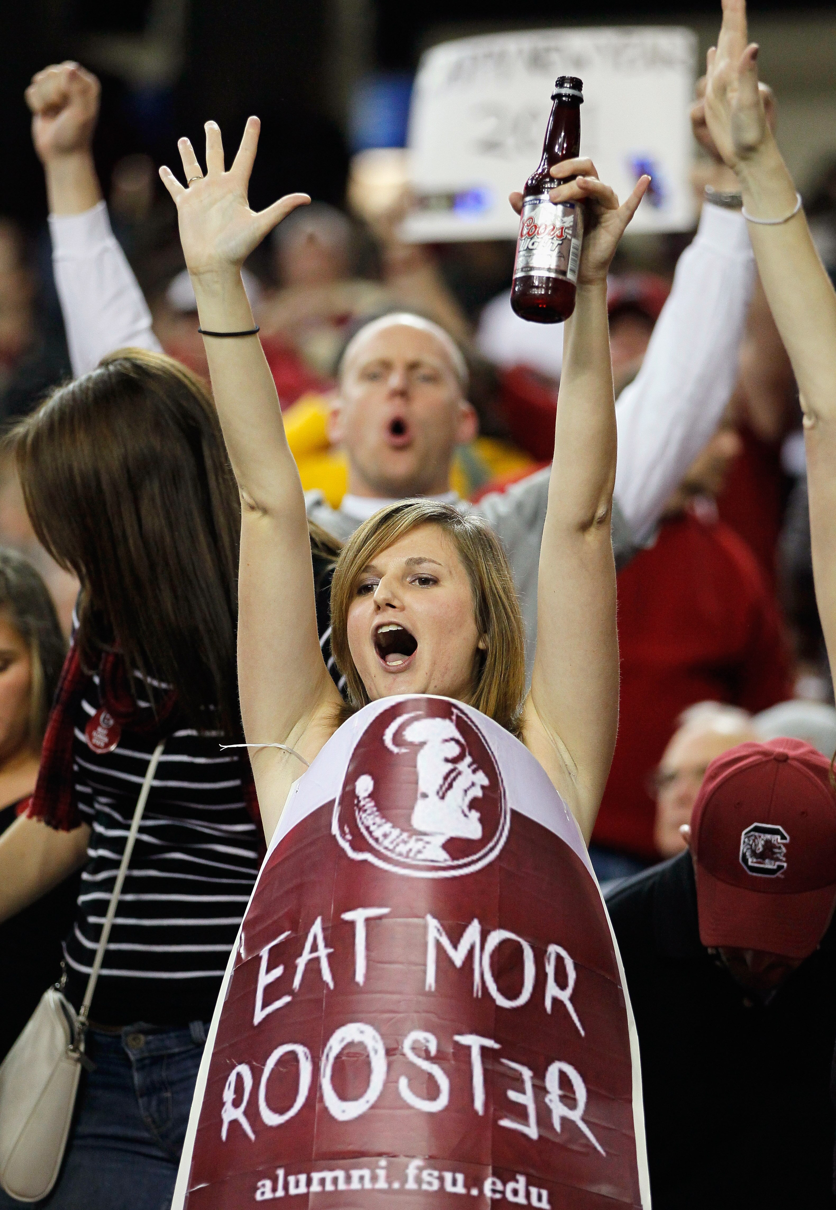 ATLANTA, GA - DECEMBER 31:  A fan of the Florida State Seminoles cheers against the South Carolina Gamecocks during the 2010 Chick-fil-A Bowl at Georgia Dome on December 31, 2010 in Atlanta, Georgia.  (Photo by Kevin C. Cox/Getty Images)