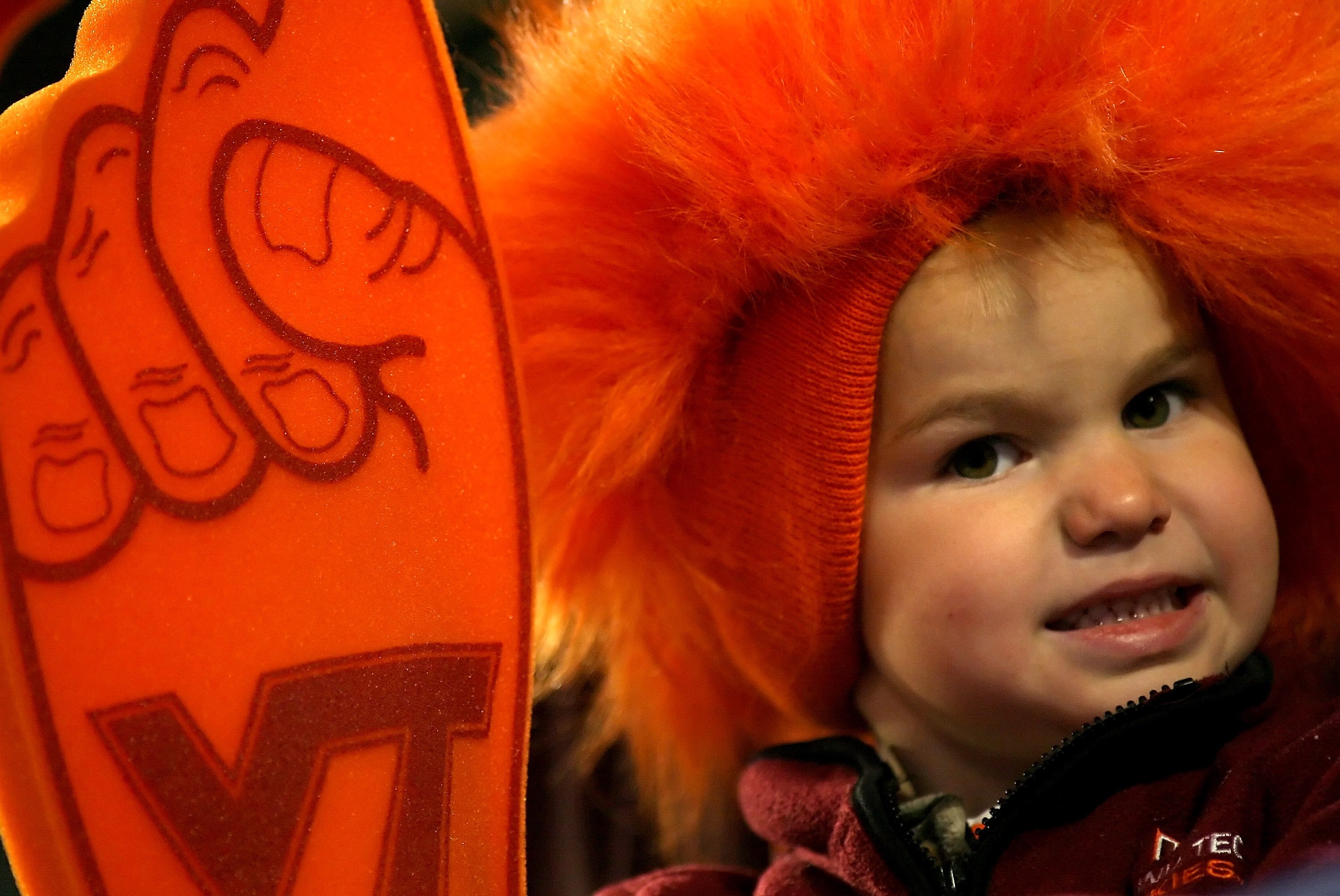 MIAMI - JANUARY 03:  A young Hokie fan attends the FedEx Orange Bowl where the Kansas Jayhawks defeated the Virginia Tech Hokies 24-21 at Dolphin Stadium on January 3, 2008 in Miami, Florida.  (Photo by Marc Serota/Getty Images)