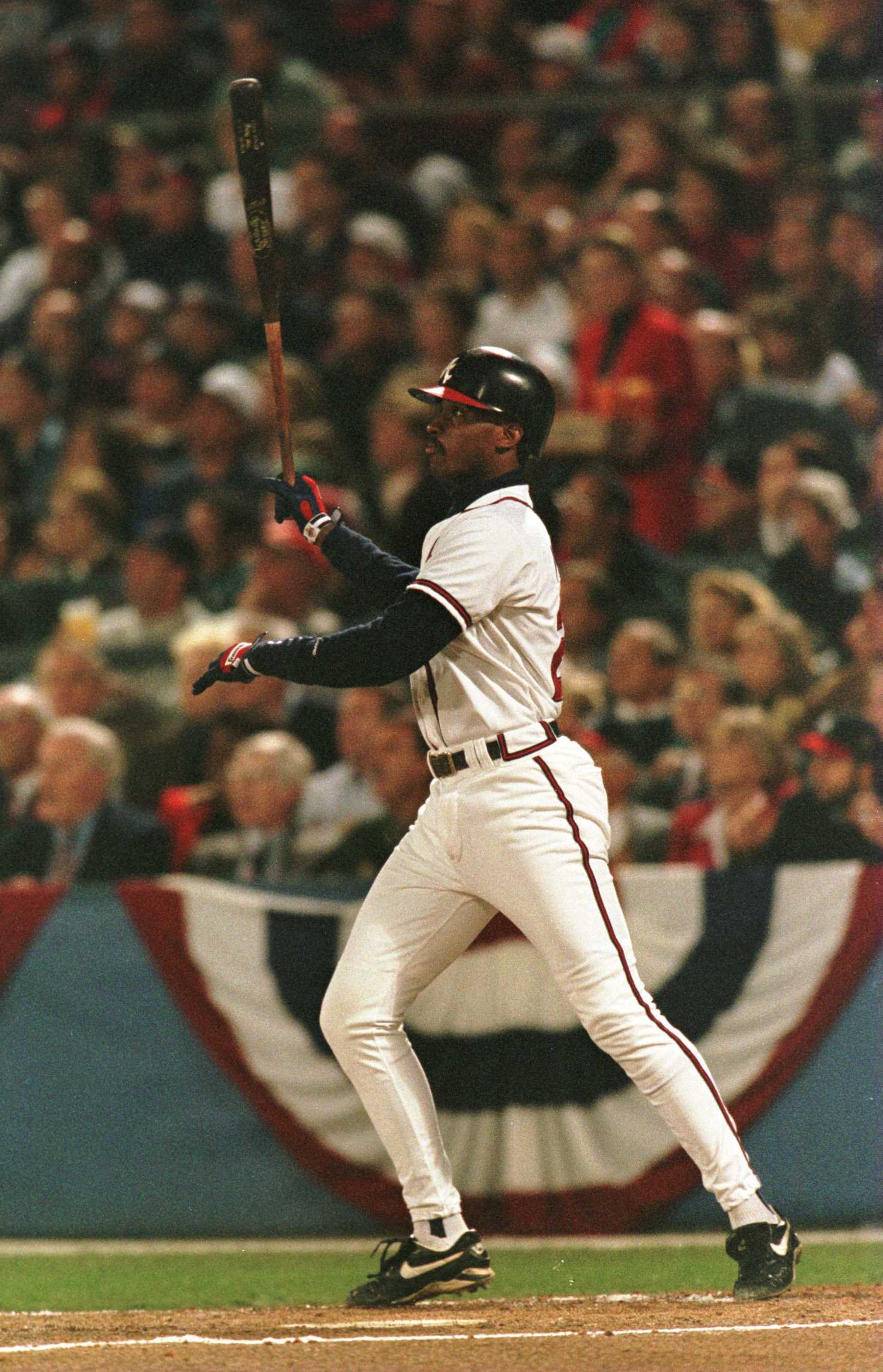 23 Oct 1996: Fred McGriff of the Atlanta Braves looks up after he blasts a home run against the New York Yankees in the second innin of game four of the World Series at Fulton County Stadium in Atlanta, Georgia. Mandatory Credit: Stephen Dunn/Allsport 23 Oct 1996: Fred McGriff of the Atlanta Braves looks up after he blasts a home run against the New York Yankees in the second innin of game four of the World Series at Fulton County Stadium in Atlanta, Georgia. Mandatory Credit: Stephen Dunn/Allsport