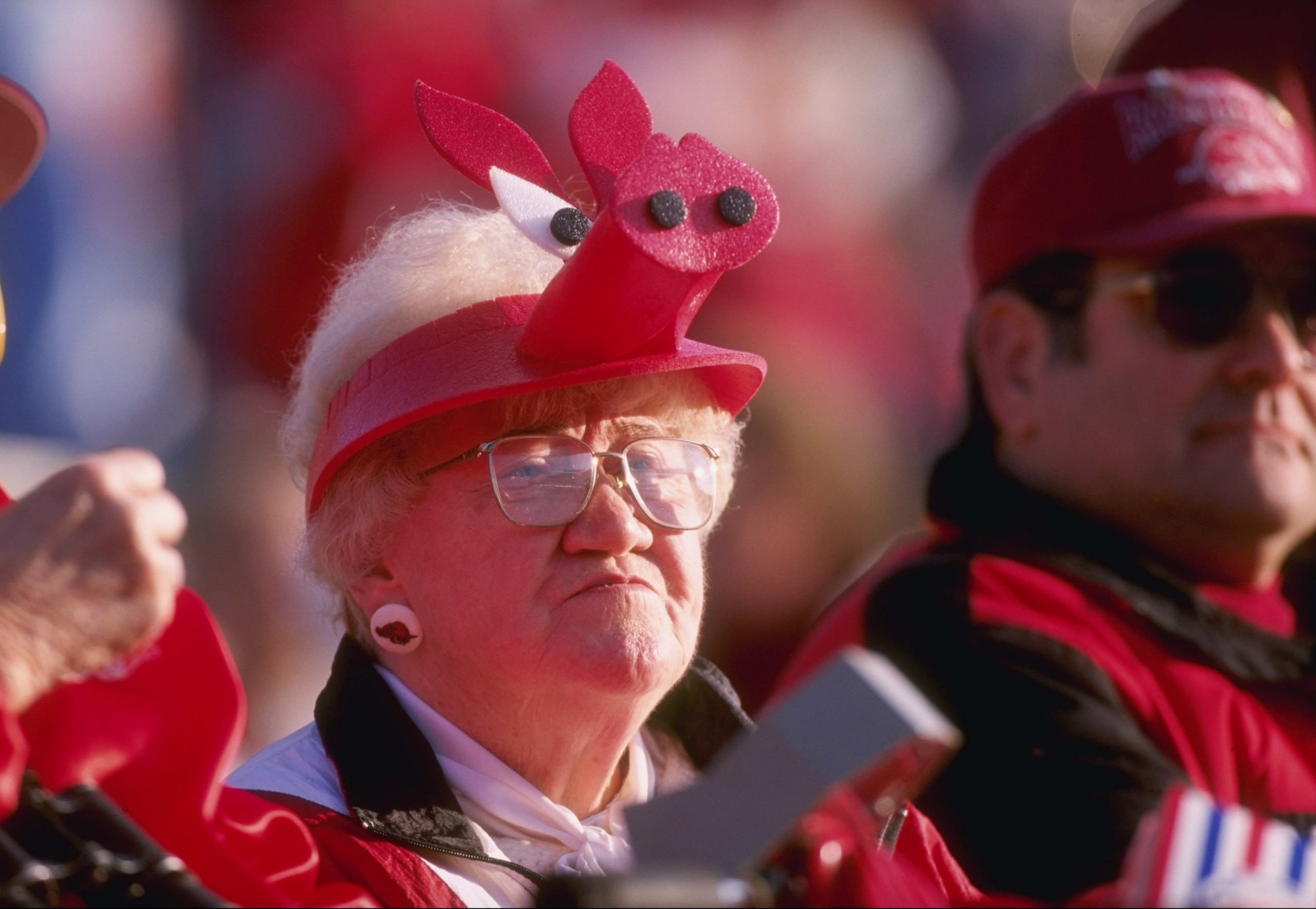 22 Nov 1997:  General view of a fan watching a game between the Arkansas Razorbacks and the Mississippi State Bulldogs at Razorback Stadium in Fayetteville, Arkansas.  Arkansas won the game 17-7. Mandatory Credit: Stephen Dunn  /Allsport