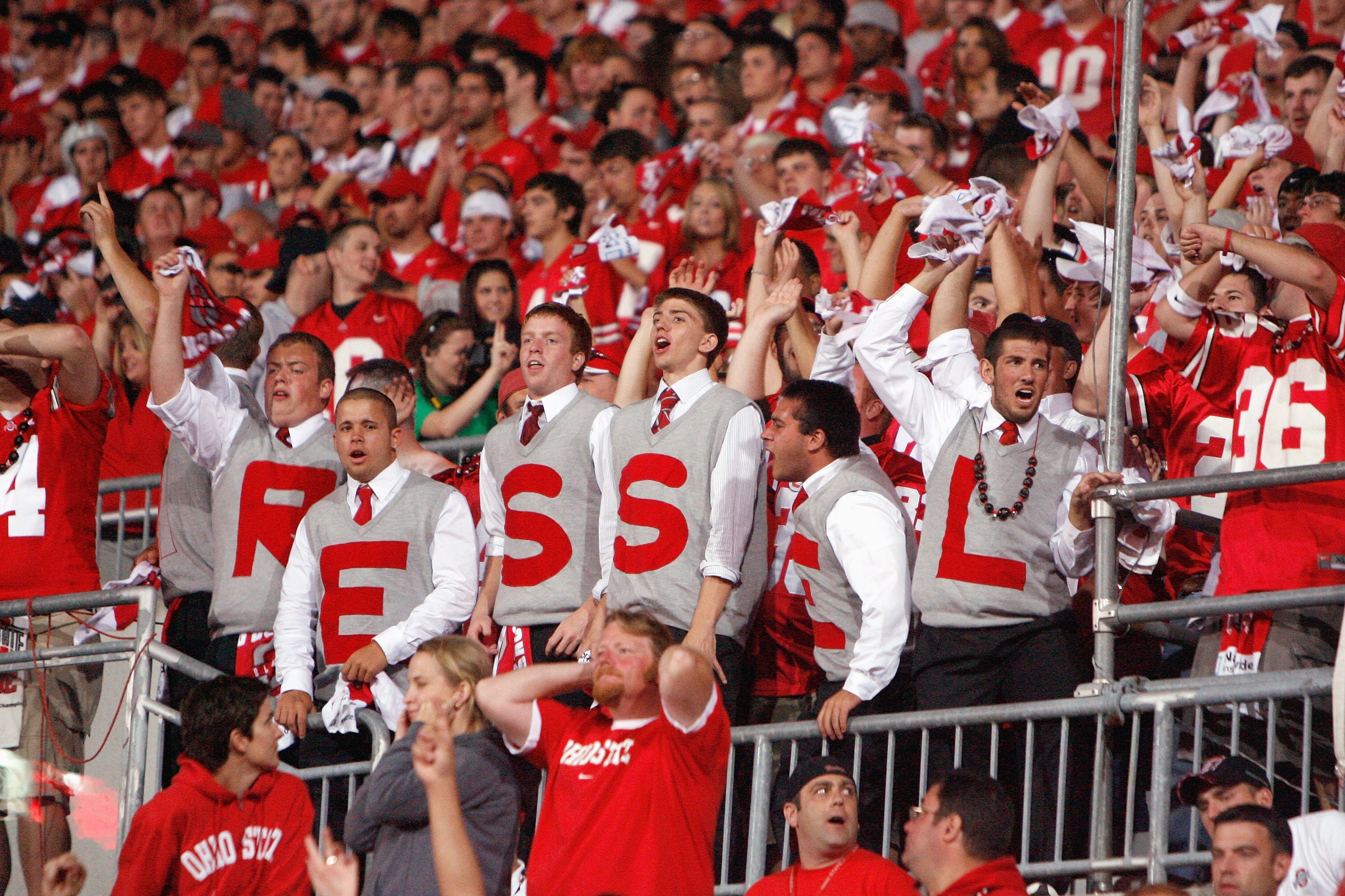 COLUMBUS, OH - SEPTEMBER 12:  Fans of the Ohio State Buckeyes cheers during the game against the Southern California Trojans on September 12, 2009 at Ohio Stadium in Columbus, Ohio. The Trojans defeated the Buckeyes 18-15. (Photo by Gregory Shamus/Getty I