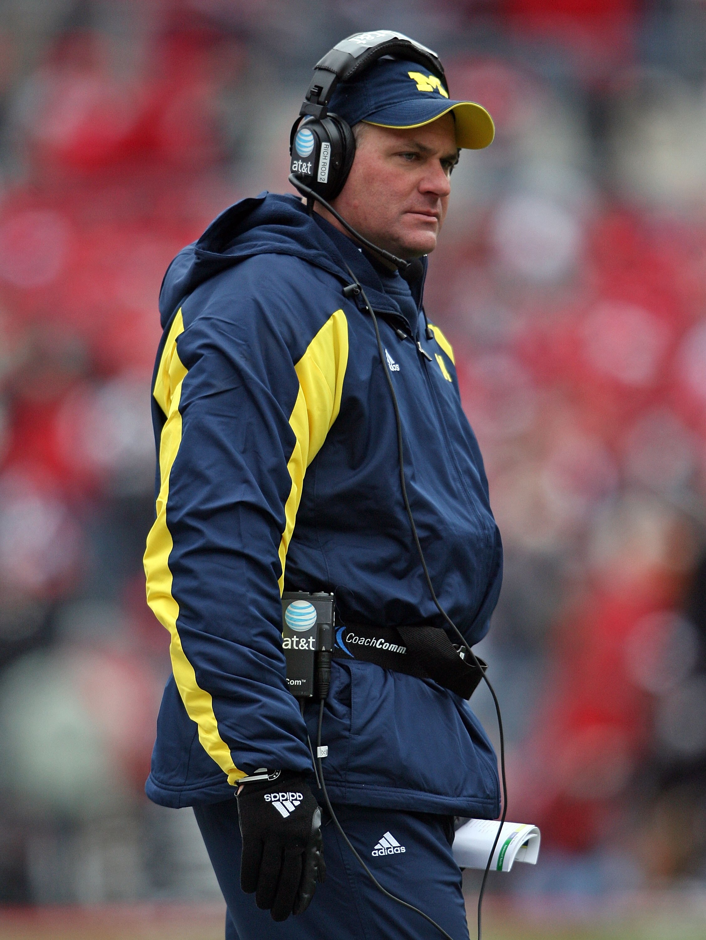 COLUMBUS, OH - NOVEMBER 22:  Rich Rodriguez the Head Coach of the Michigan Wolverines is pictured during the Big Ten Conference game against the Ohio State Buckeyes at Ohio Stadium on November 22, 2008 in Columbus, Ohio.  (Photo by Andy Lyons/Getty Images
