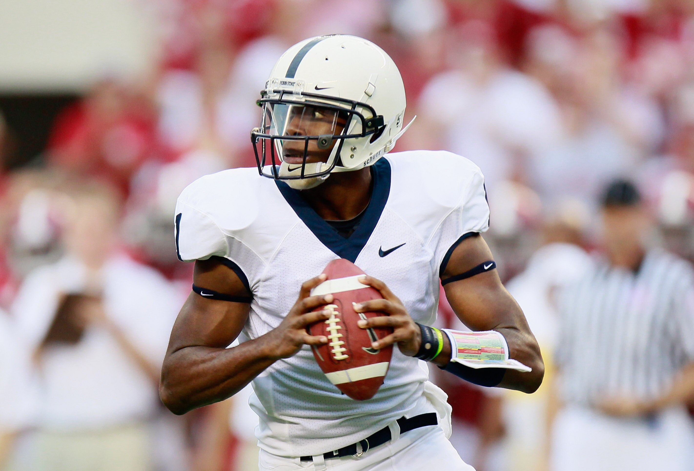TUSCALOOSA, AL - SEPTEMBER 11:  Quarterback Robert Bolden #1 of the Penn State Nittany Lions looks to pass against the Alabama Crimson Tide at Bryant-Denny Stadium on September 11, 2010 in Tuscaloosa, Alabama.  (Photo by Kevin C. Cox/Getty Images)
