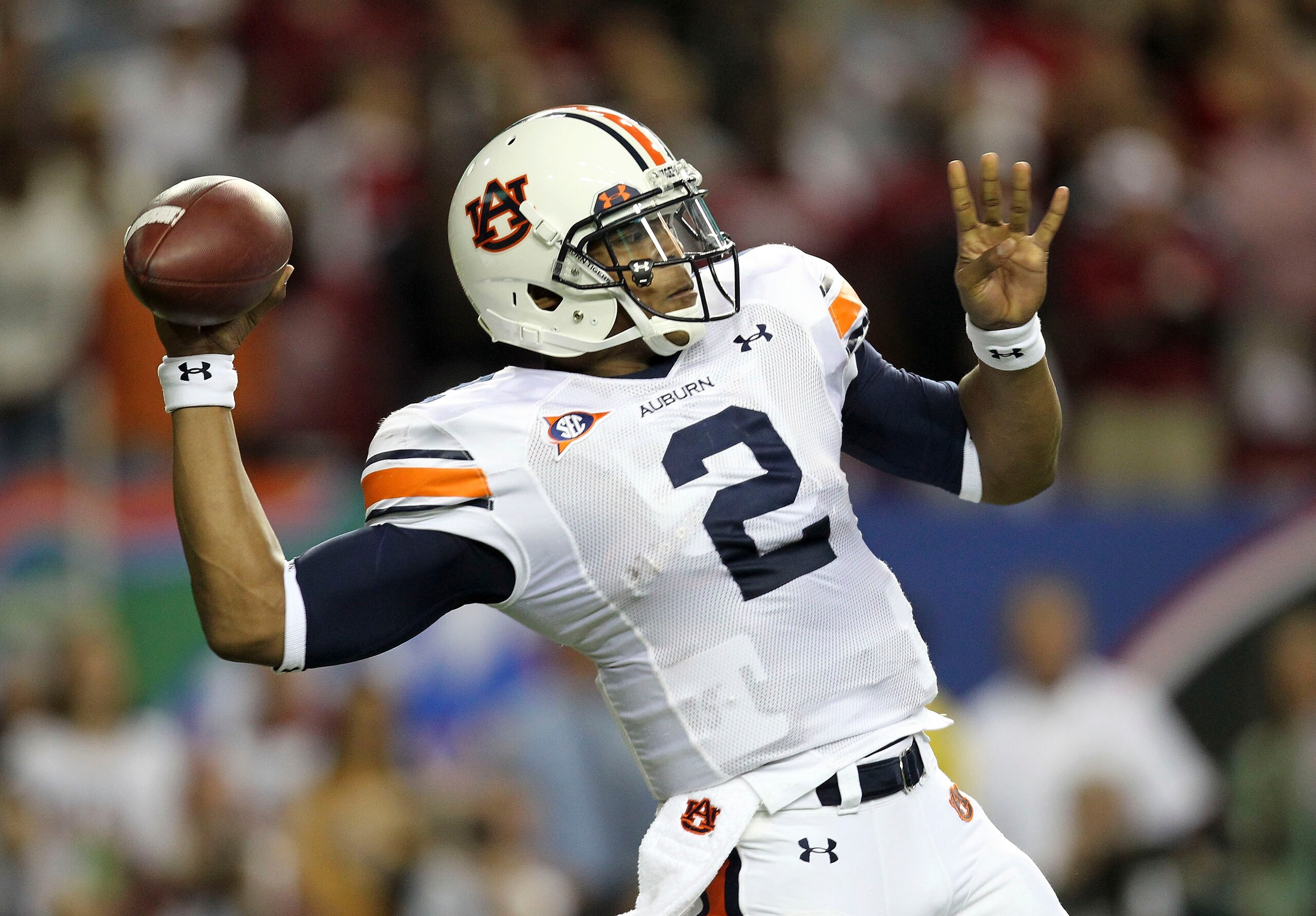 ATLANTA - DECEMBER 4: Quarterback Cam Newton #2 of the Auburn Tigers throws a pass during the 2010 SEC Championship against the South Carolina Gamecocks at Georgia Dome on December 4, 2010 in Atlanta, Georgia. (Photo by Mike Zarrilli/Getty Images) ATLANTA - DECEMBER 4: Quarterback Cam Newton #2 of the Auburn Tigers throws a pass during the 2010 SEC Championship against the South Carolina Gamecocks at Georgia Dome on December 4, 2010 in Atlanta, Georgia. (Photo by Mike Zarrilli/Getty Images)