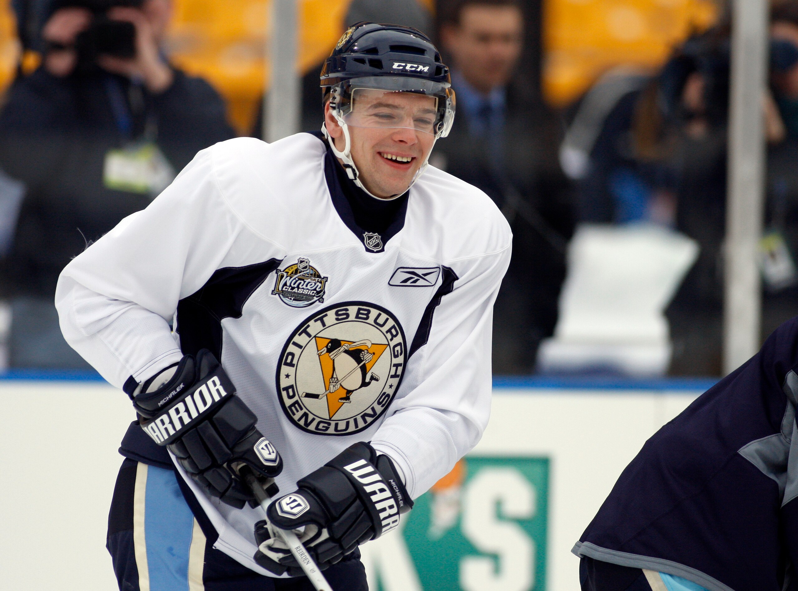 PITTSBURGH, PA - DECEMBER 31:  Zbynek Michalek #4 of the Pittsburgh Penguins skates during the 2011 NHL Winter Classic Practice on December 31, 2010 at Heinz Field in Pittsburgh, Pennsylvania.  (Photo by Justin K. Aller/Getty Images)