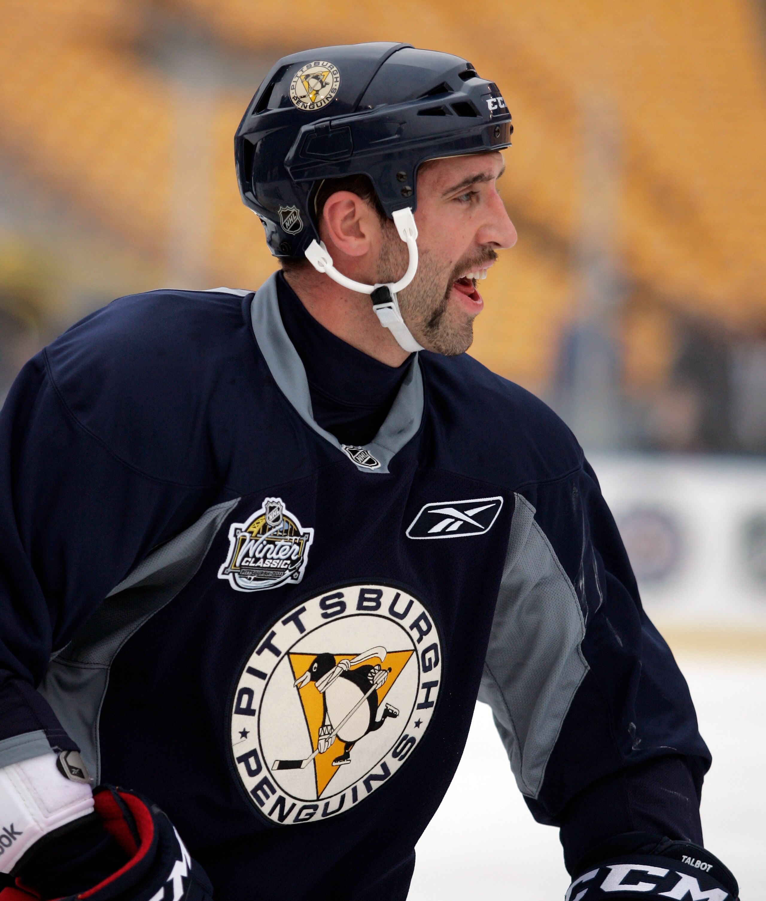 PITTSBURGH, PA - DECEMBER 31:  Maxime Talbot #25 of the Pittsburgh Penguins skates during the 2011 NHL Winter Classic Practice on December 31, 2010 at Heinz Field in Pittsburgh, Pennsylvania.  (Photo by Justin K. Aller/Getty Images)