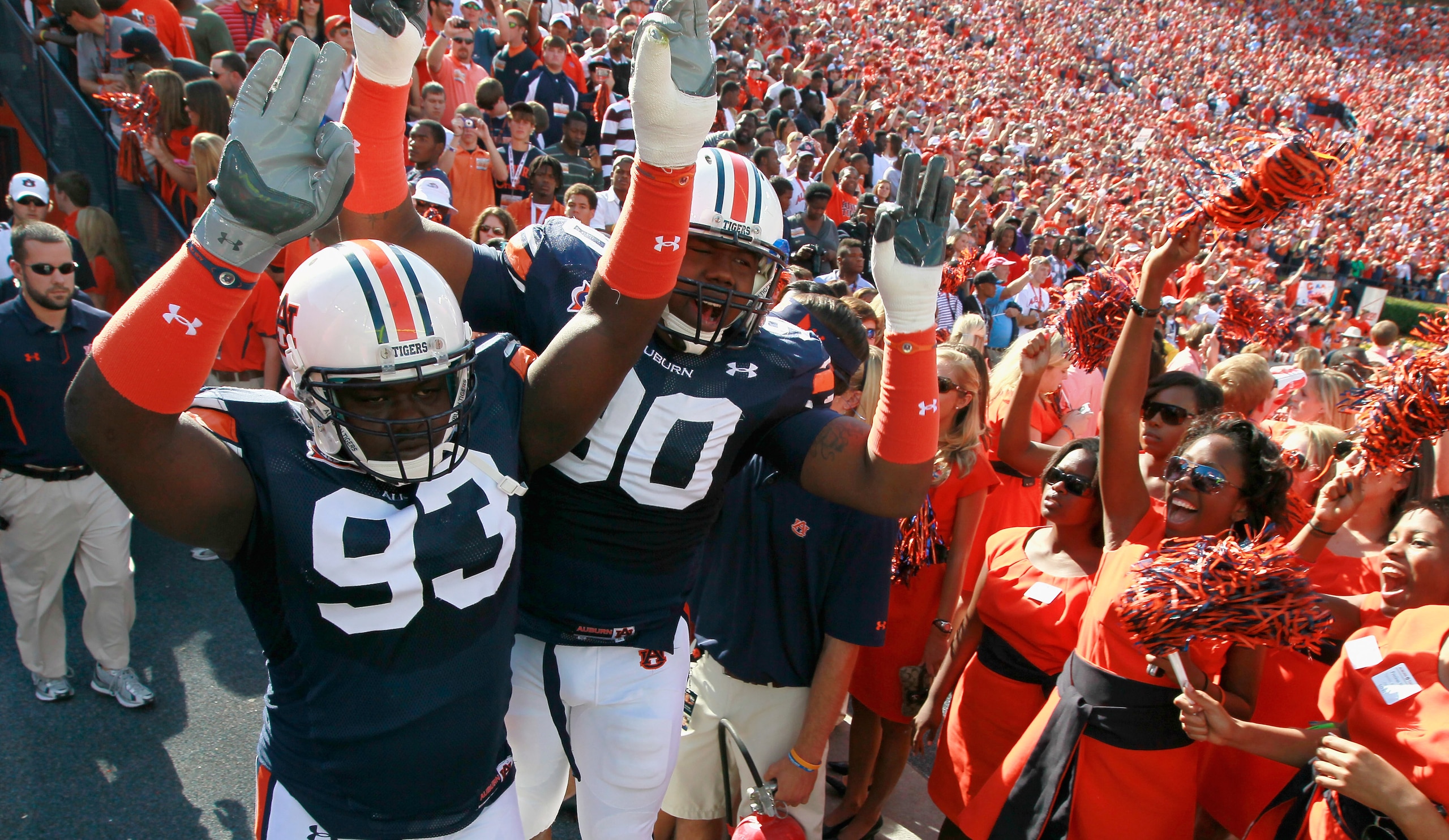 AUBURN, AL - OCTOBER 23:  Mike Blanc #93 and Nick Fairley #90 of the Auburn Tigers against the LSU Tigers at Jordan-Hare Stadium on October 23, 2010 in Auburn, Alabama.  (Photo by Kevin C. Cox/Getty Images)