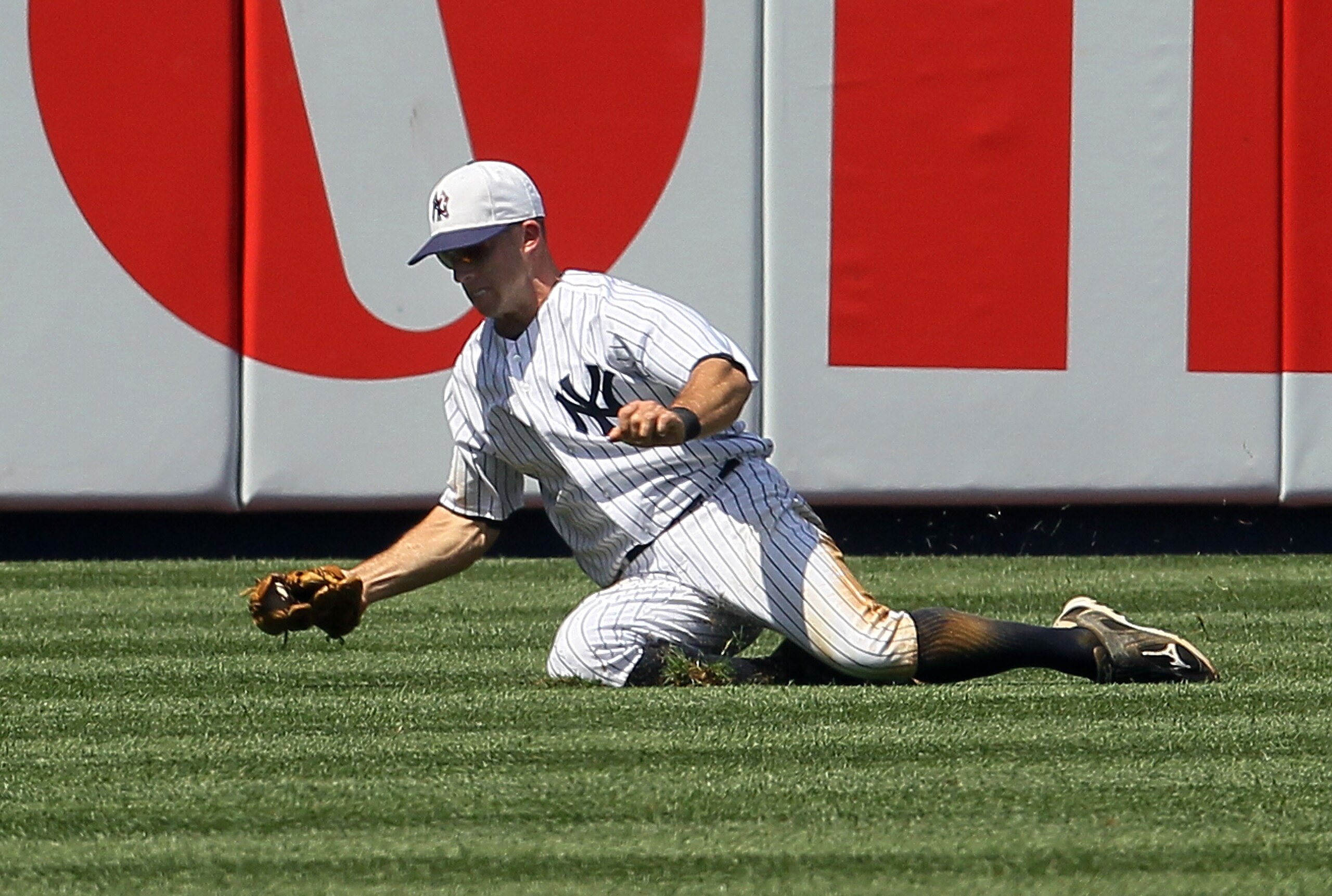 NEW YORK - JULY 04:  Brett Gardner #11 of the New York Yankees in action against the Toronto Blue Jays on July 4, 2010 at Yankee Stadium in the Bronx borough of New York City. The Yankees defeated the Jays 7-6 in ten innings.  (Photo by Jim McIsaac/Getty