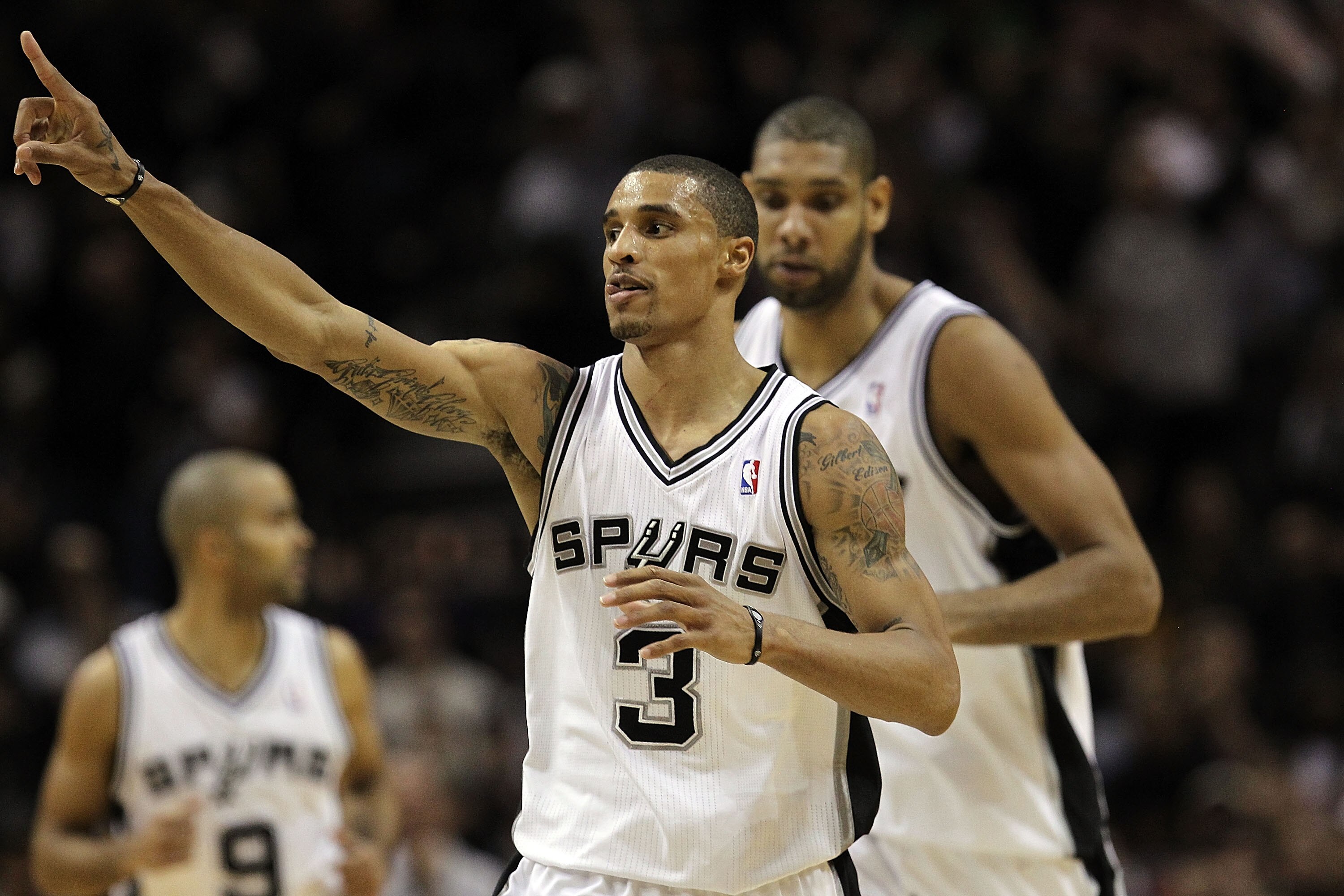 SAN ANTONIO, TX - DECEMBER 28:  Guard George Hill #3 of the San Antonio Spurs during play against the Los Angeles Lakers at AT&T Center on December 28, 2010 in San Antonio, Texas.  NOTE TO USER: User expressly acknowledges and agrees that, by downloading 