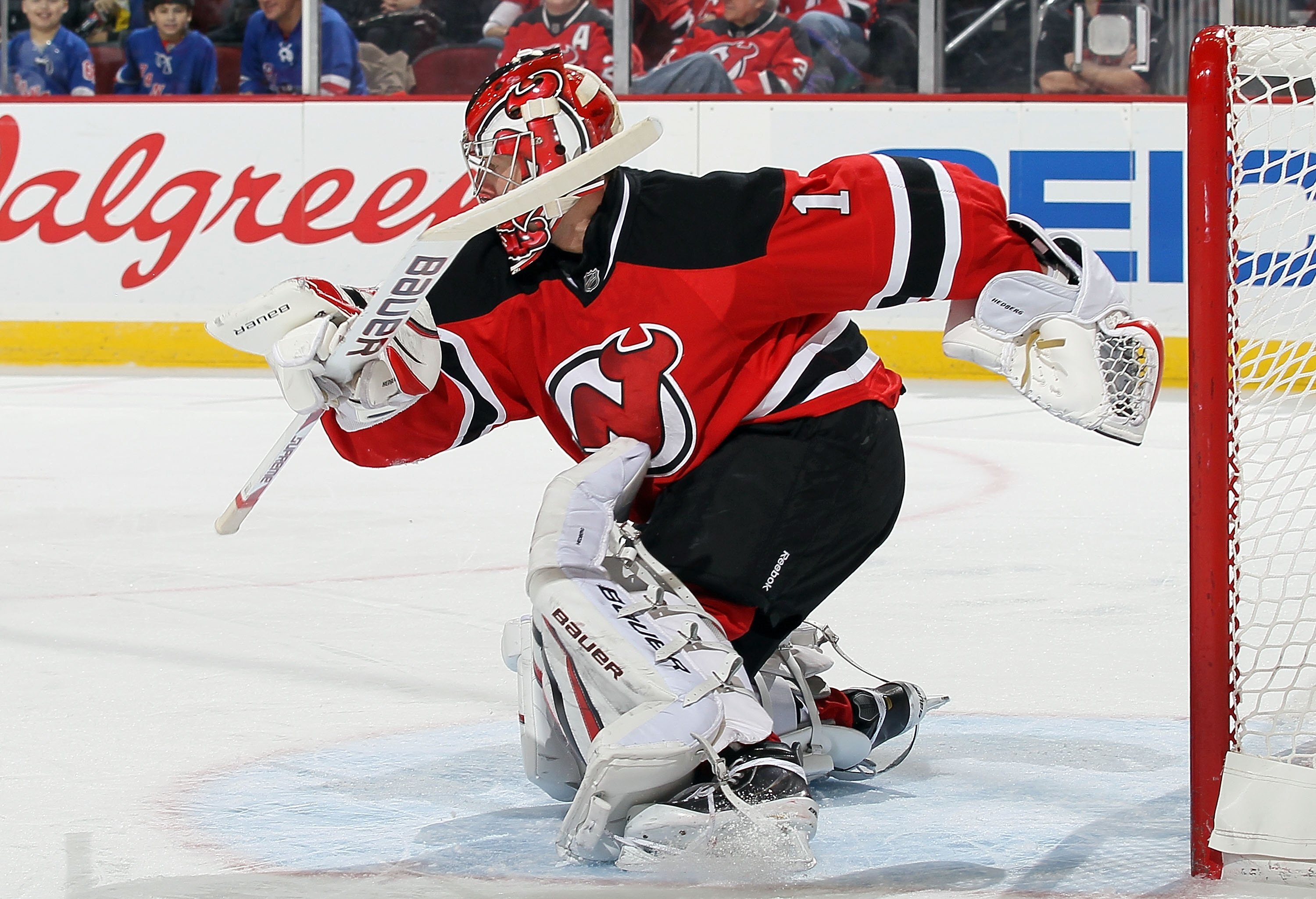 NEWARK, NJ - DECEMBER 31:  Johan Hedberg #1 of the New Jersey Devils skates against the Atlanta Thrashers at the Prudential Center on December 31, 2010 in Newark, New Jersey.  (Photo by Jim McIsaac/Getty Images)