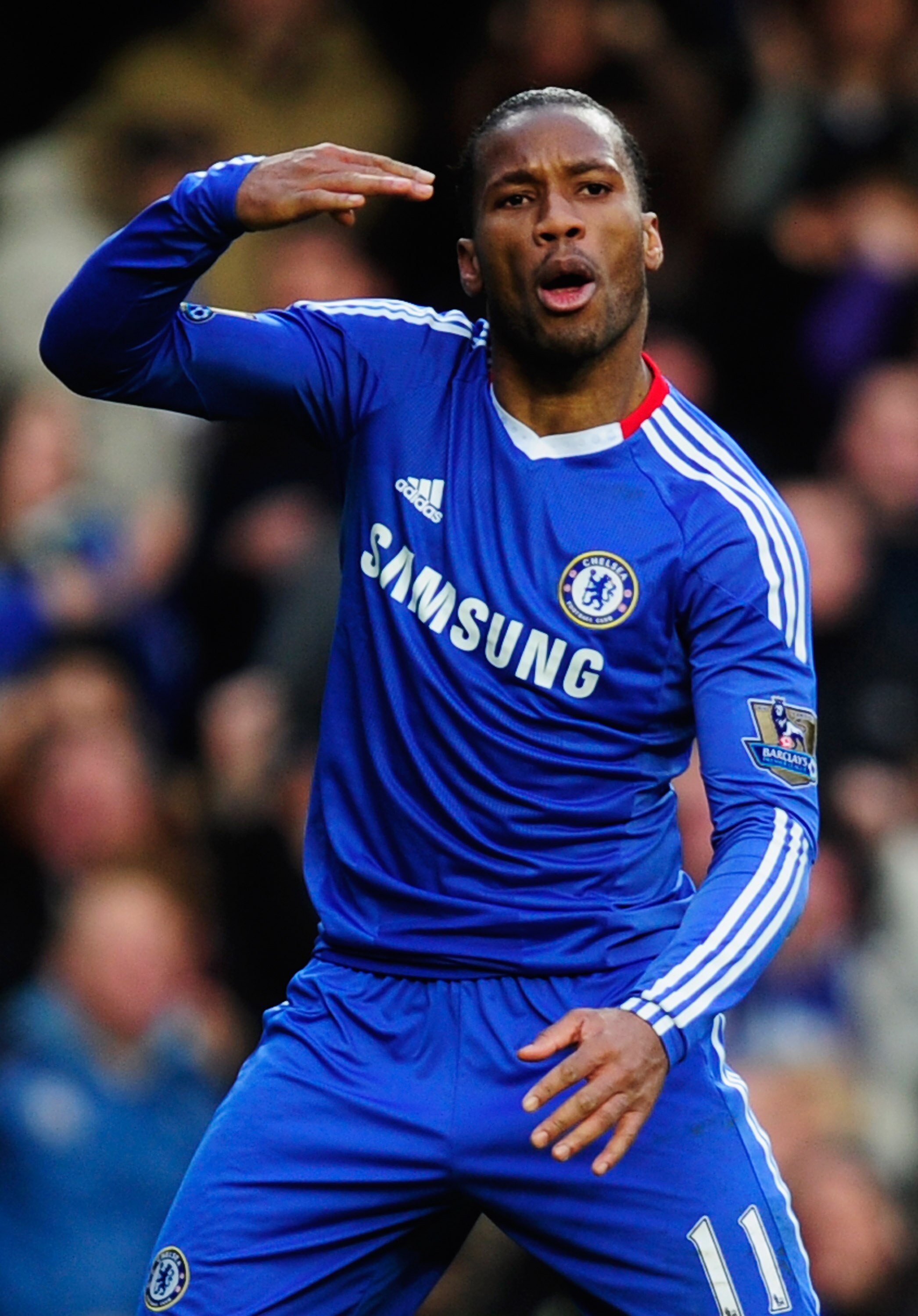 LONDON, ENGLAND - JANUARY 02:  Didier Drogba of Chelsea celebrates as he scores their second goal during the Barclays Premier League match between Chelsea and Aston Villa at Stamford Bridge on January 2, 2011 in London, England.  (Photo by Jamie McDonald/