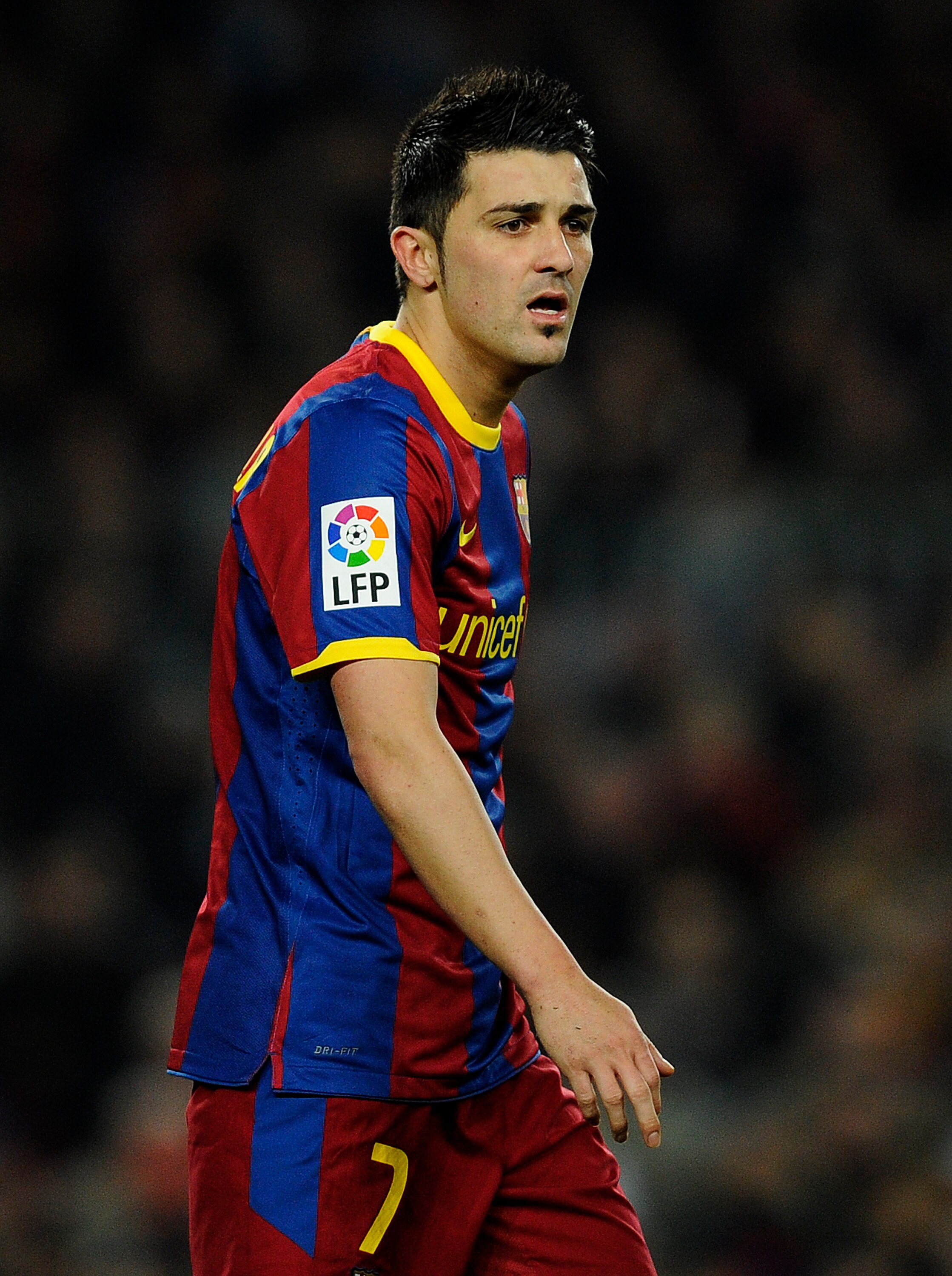 BARCELONA, SPAIN - JANUARY 02:  David Villa of Barcelona looks on during the La Liga match between Barcelona and Levante UD at Camp Nou on January 2, 2011 in Barcelona, Spain. Barcelona won 2-1.  (Photo by David Ramos/Getty Images)
