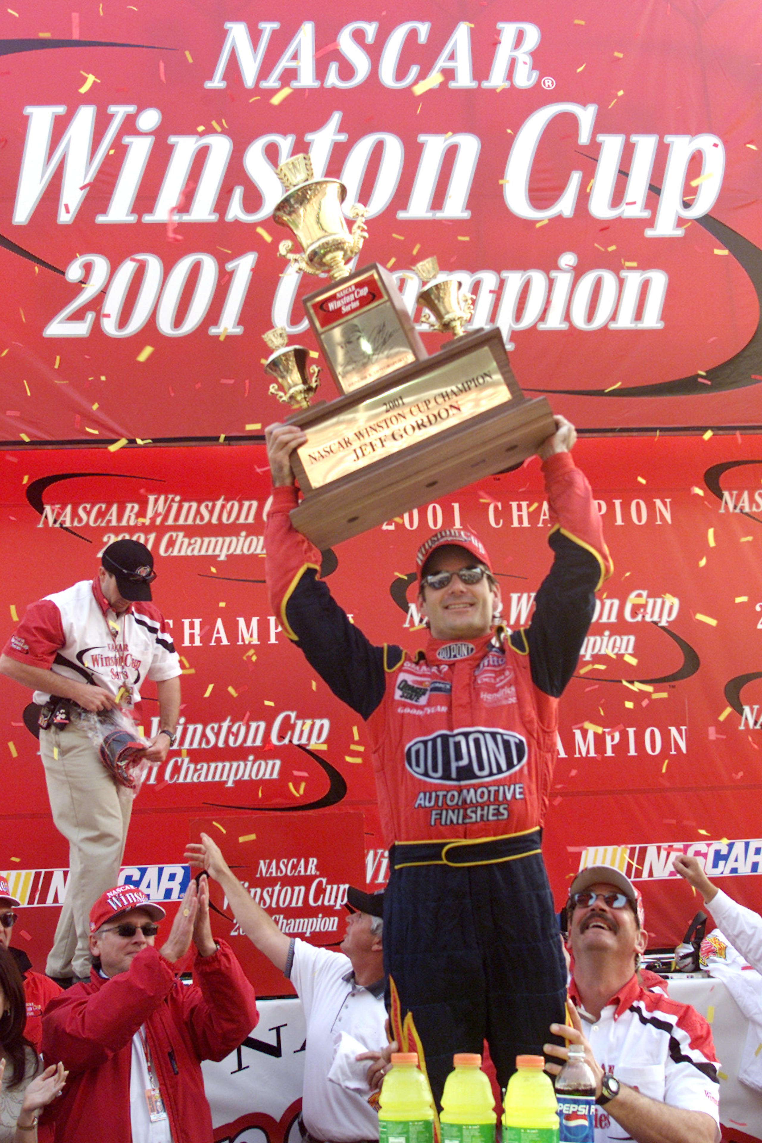18 Nov 2001:Jeff Gordon celebrates winning the championship at the NASCAR Winston Cup NAPA 500 at the Atlanta Motor Speedway in Hampton, Georgia. Digital Image. Mandatory Credit: Jonathan Ferrey/ALLSPORT 18 Nov 2001:Jeff Gordon celebrates winning the championship at the NASCAR Winston Cup NAPA 500 at the Atlanta Motor Speedway in Hampton, Georgia. Digital Image. Mandatory Credit: Jonathan Ferrey/ALLSPORT