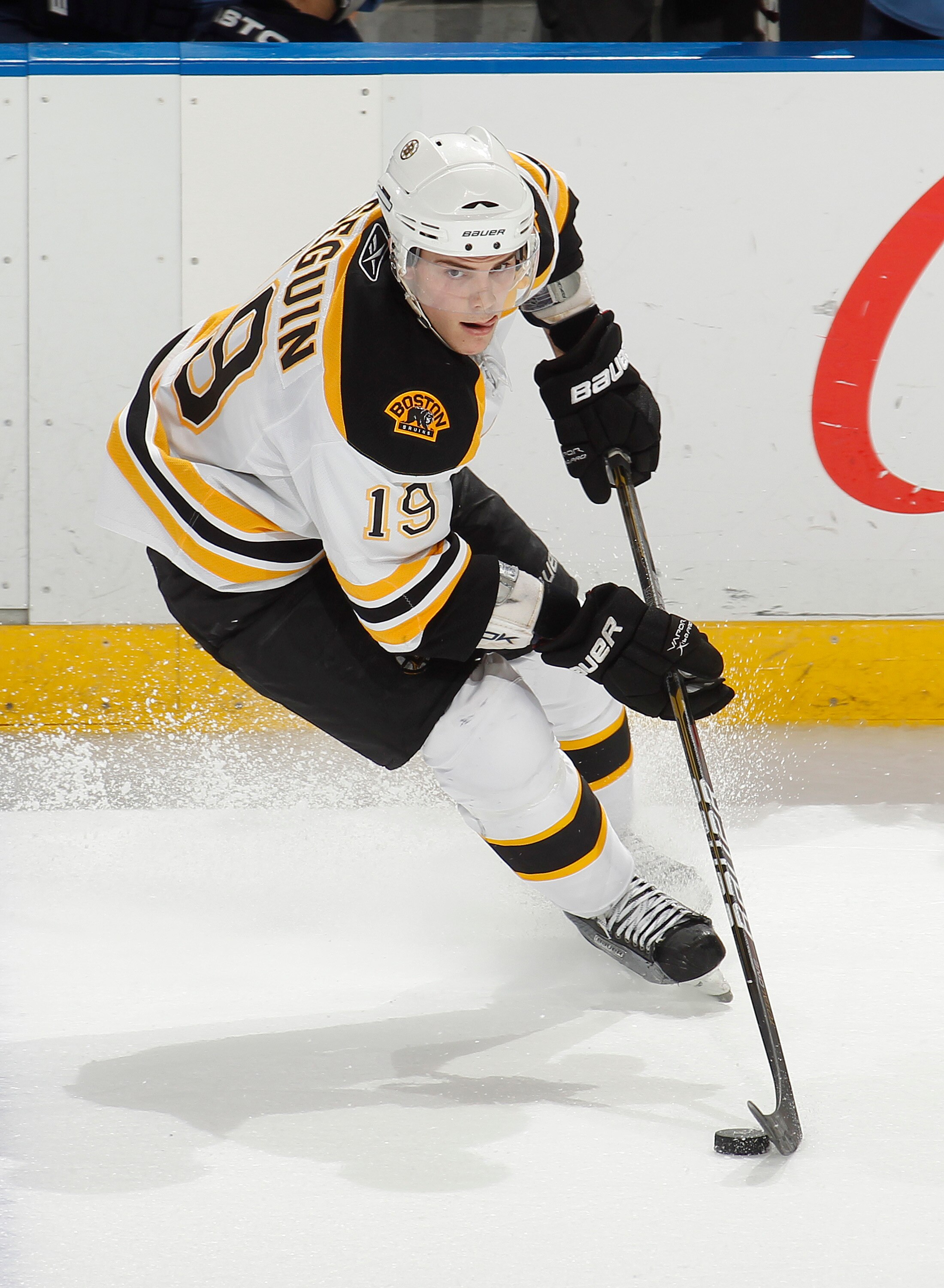 SUNRISE, FL - DECEMBER 27: Tyler Seguin #19 of the Boston Bruins skagtes with the puck against the Florida Panthers on December 27, 2010 at the BankAtlantic Center in Sunrise, Florida. The Bruins defeated the Panthers 3-2 in a shoot-out. (Photo by Joel Au