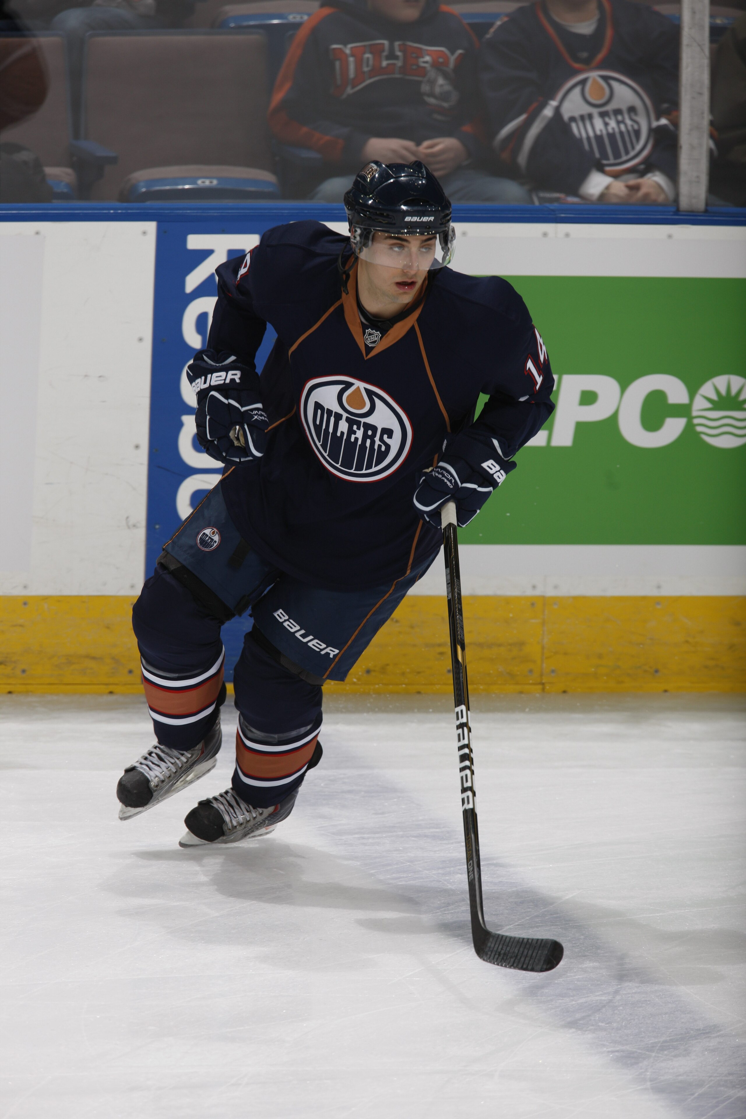 EDMONTON, CANADA - DECEMBER 16: Jordan Eberle #14 of the Edmonton Oilers skates against the Columbus Blue Jackets on December 16, 2010 at Rexall Place in Edmonton, Alberta, Canada. (Photo by Dale MacMillan/Getty Images)