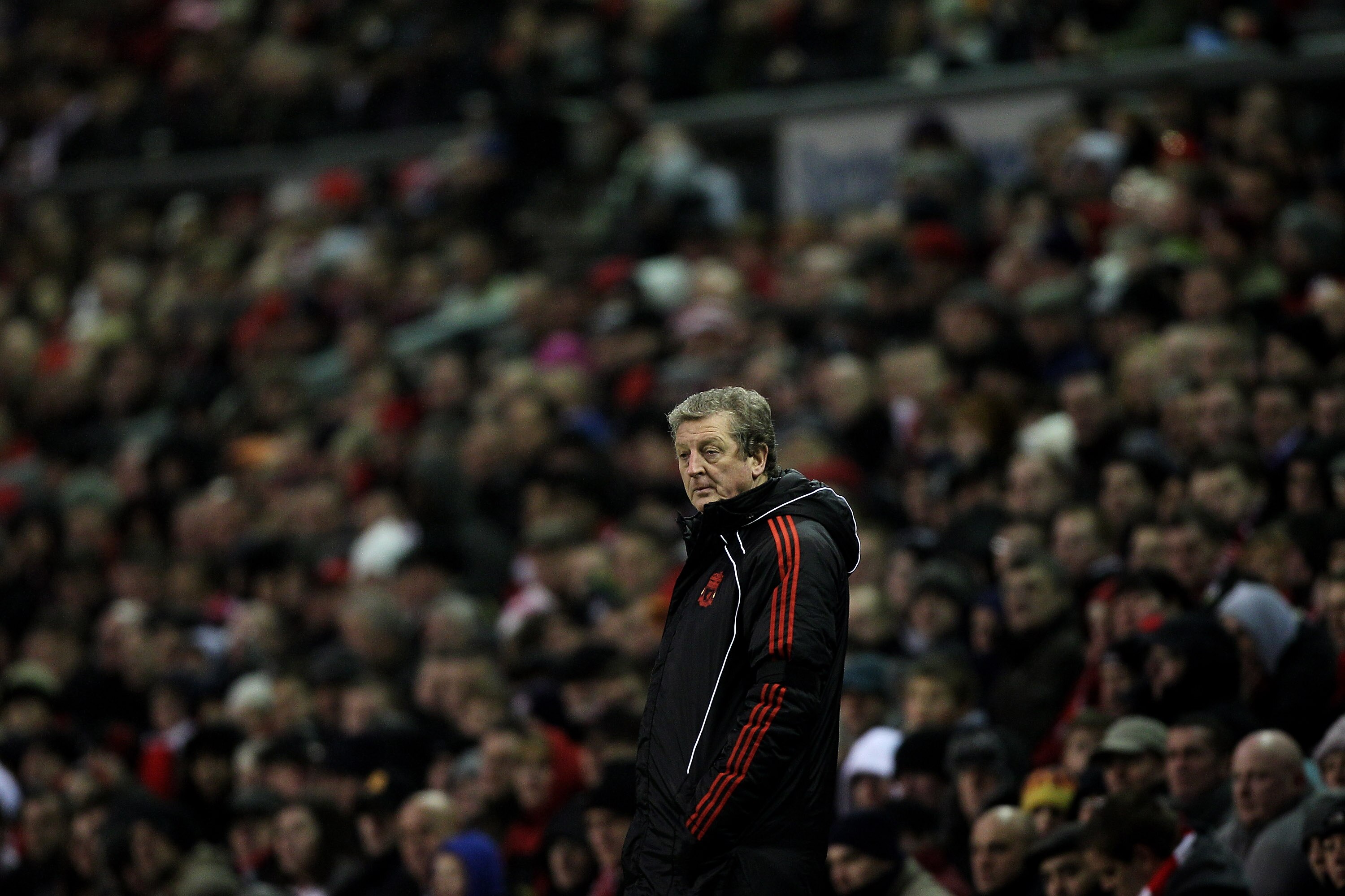 LIVERPOOL, ENGLAND - JANUARY 01:  Liverpool Manager Roy Hodgson looks on during the Barclays Premier League match between Liverpool and Bolton Wanderers at Anfield on January 1, 2011 in Liverpool, England.  (Photo by Michael Steele/Getty Images)