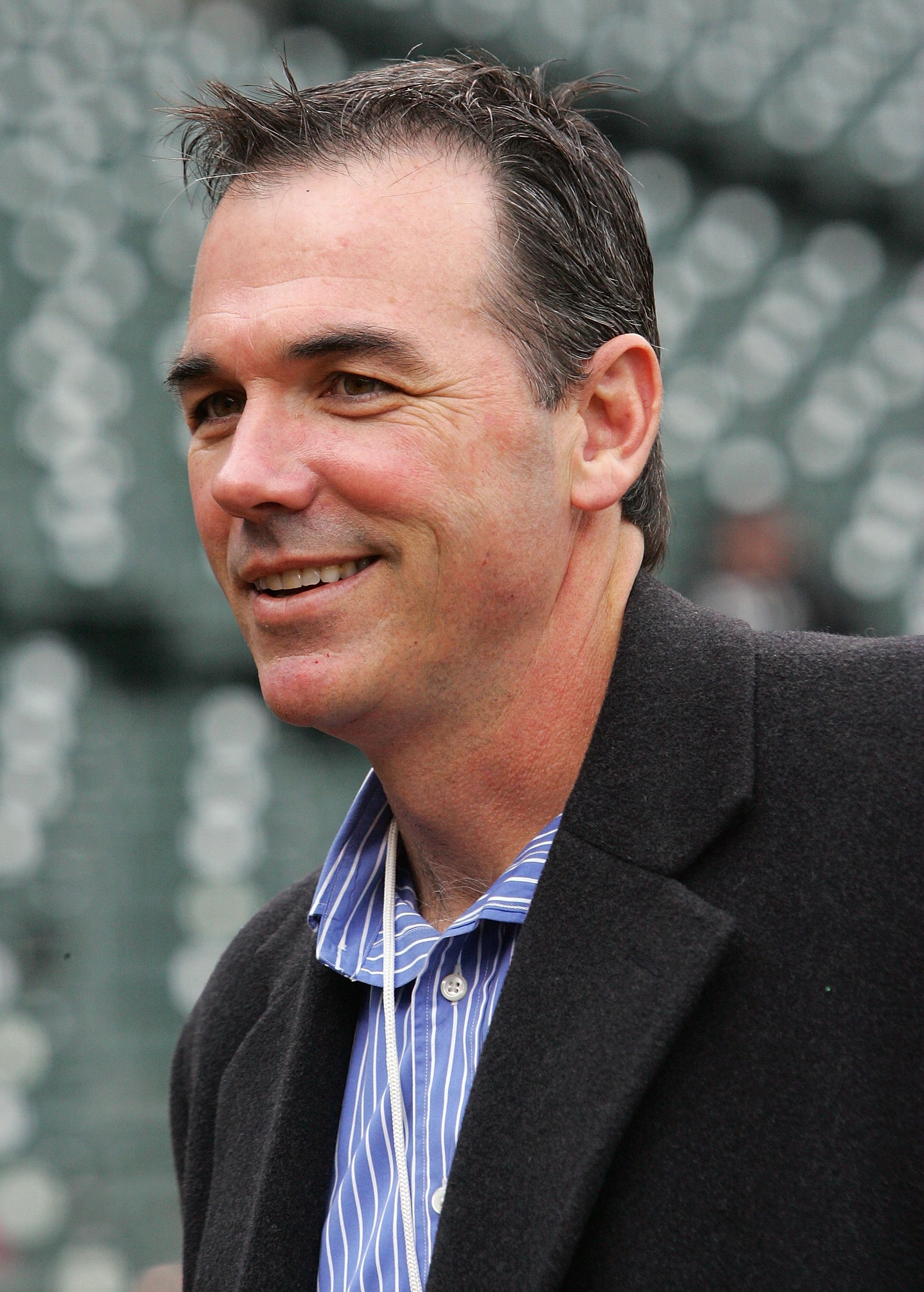 DETROIT - OCTOBER 13:  General Manager Billy Beane of the Oakland Athletics is seen on the field during warm-ups prior to the start of Game Three of the American League Championship Series of the Detroit Tigers October 13, 2006 at Comerica Park in Detroit