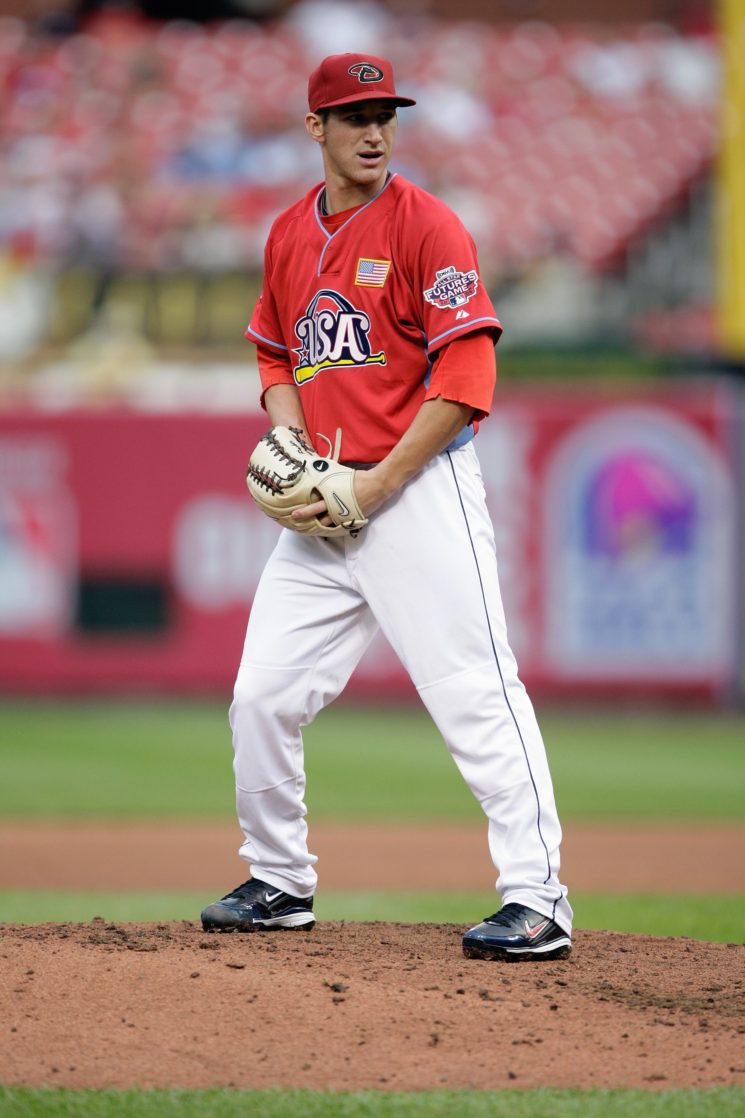 ST. LOUIS, MO - JULY 12: U.S. Futures All-Star Jarrod Parker of the Arizona Diamondbacks pitches during the 2009 XM All-Star Futures Game at Busch Stadium on July 12, 2009 in St. Louis, Missouri. (Photo by Jamie Squire/Getty Images)