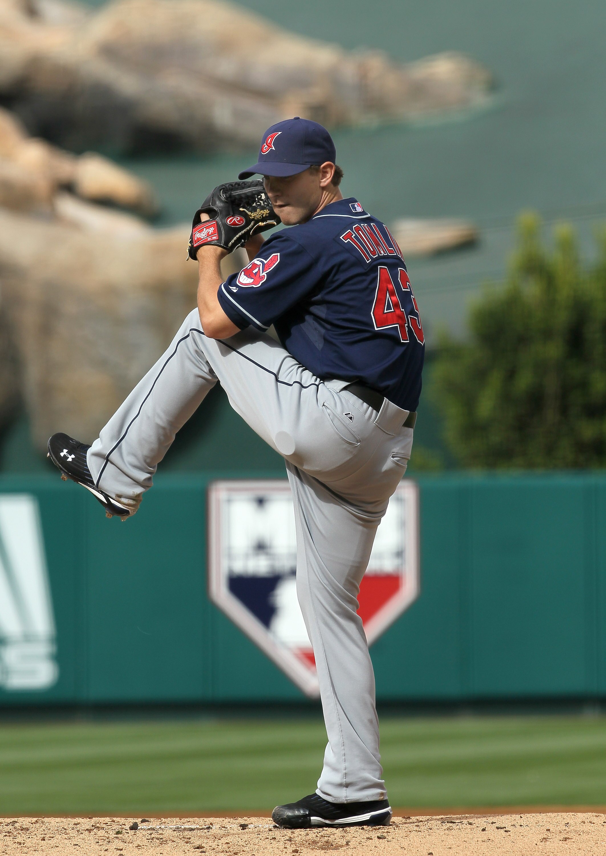 ANAHEIM, CA - SEPTEMBER 08:  Josh Tomlin #43 of the Cleveland Indians throws a pitch against the Los Angeles Angels of Anaheim on September 8, 2010 at Angel Stadium in Anaheim, California.  (Photo by Stephen Dunn/Getty Images)