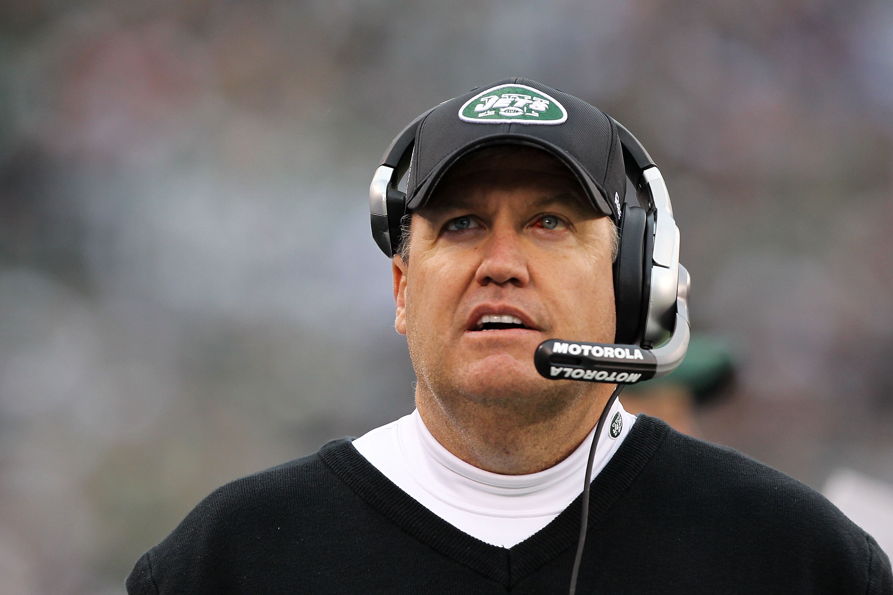 EAST RUTHERFORD, NJ - JANUARY 02:  Head coach Rex Ryan of the New York Jets looks on against the Buffalo Bills during their game at New Meadowlands Stadium on January 2, 2011 in East Rutherford, New Jersey.  (Photo by Al Bello/Getty Images)
