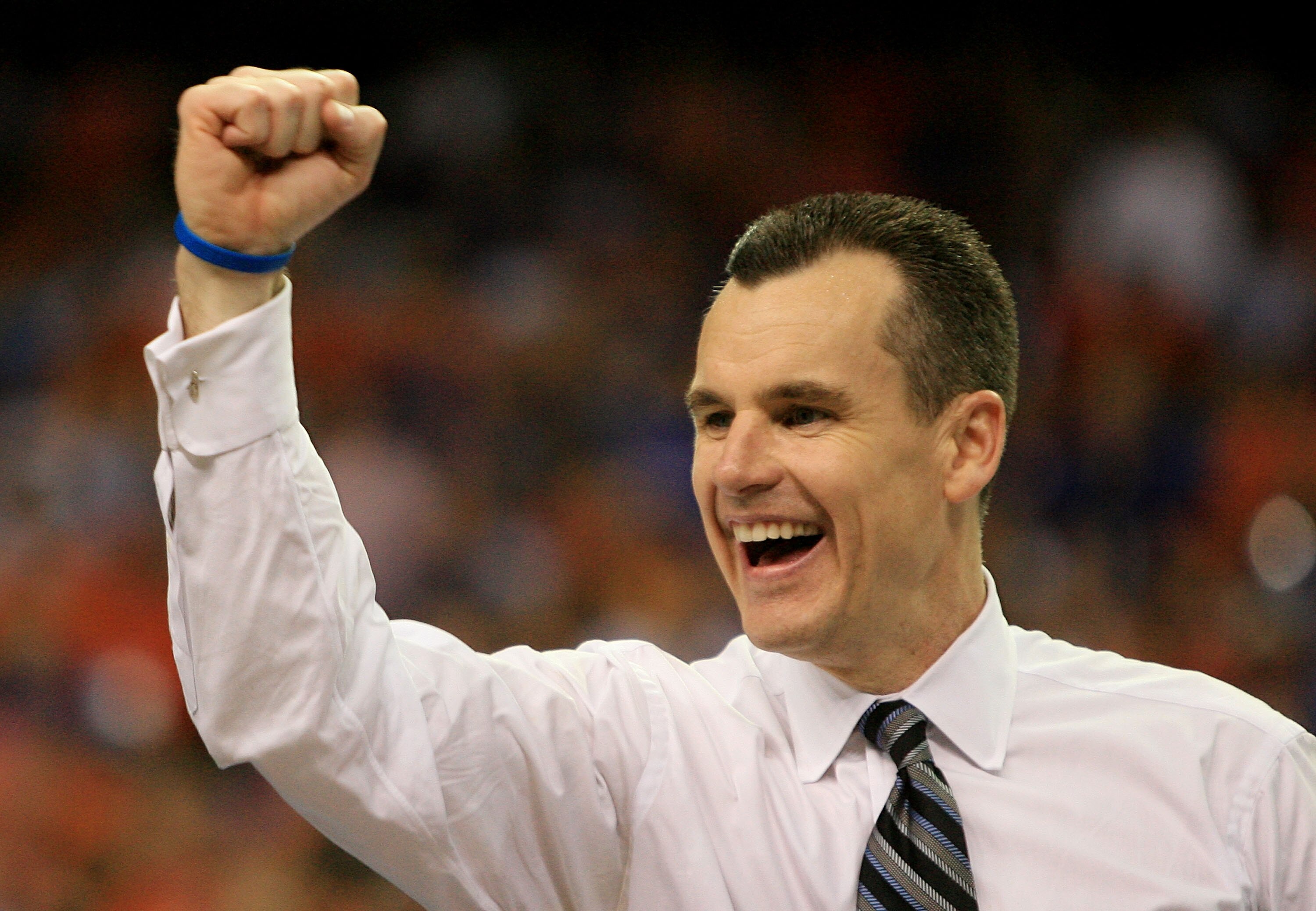 ATLANTA - APRIL 02:  Head coach Billy Donovan of the Florida Gators celebrates after his team defeated the Ohio State Buckeyes during the NCAA Men's Basketball Championship game at the Georgia Dome on April 2, 2007 in Atlanta, Georgia.  (Photo by Streeter