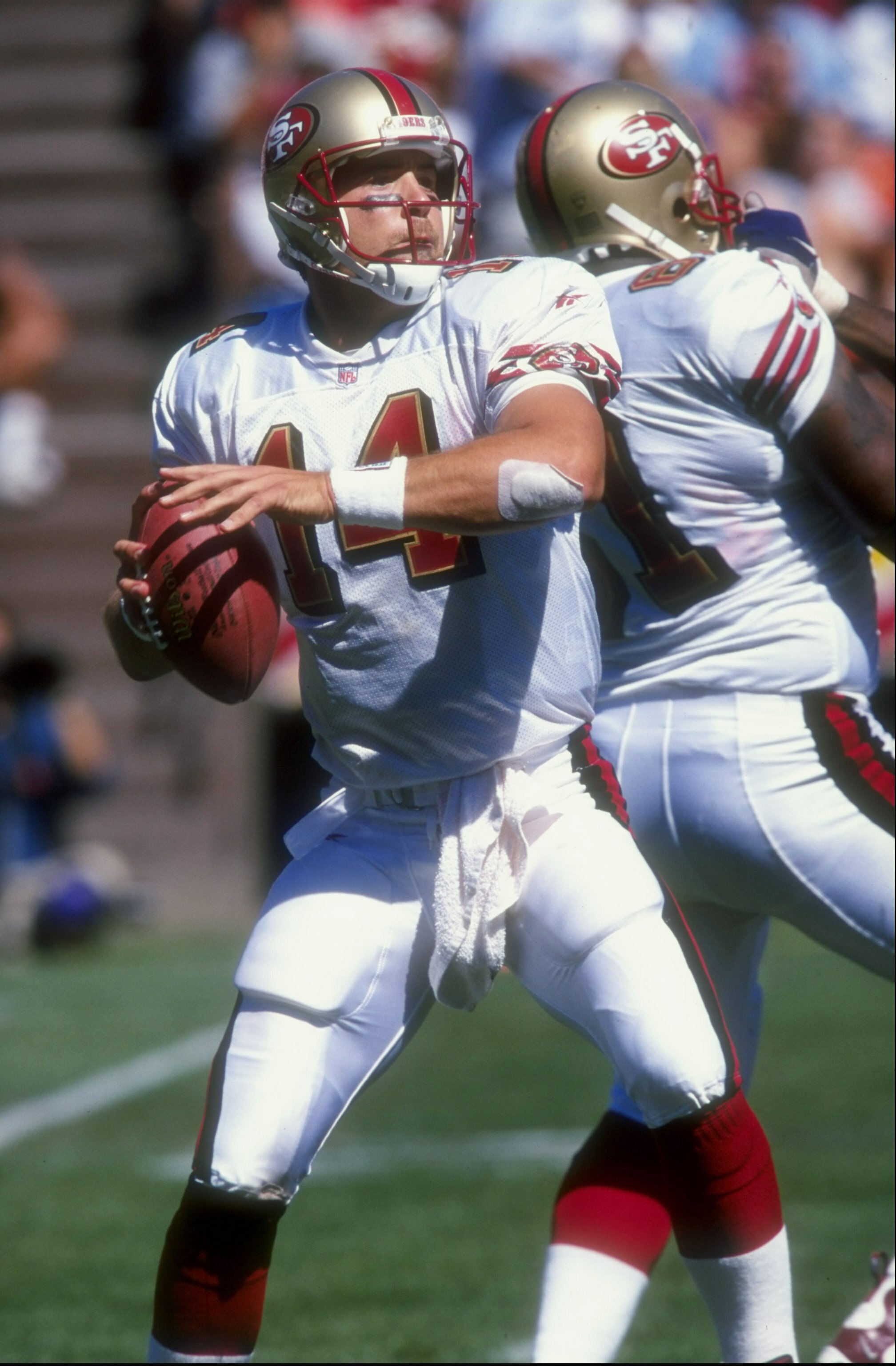 23 Aug 1998:  Quarterback John Druckenmiller #14 of the San Francisco 49ers in action during the pre-season game against the Miami Dolphins at the 3Com Park in San Francisco, California. The Dolphins defeated the 49ers 21-20.