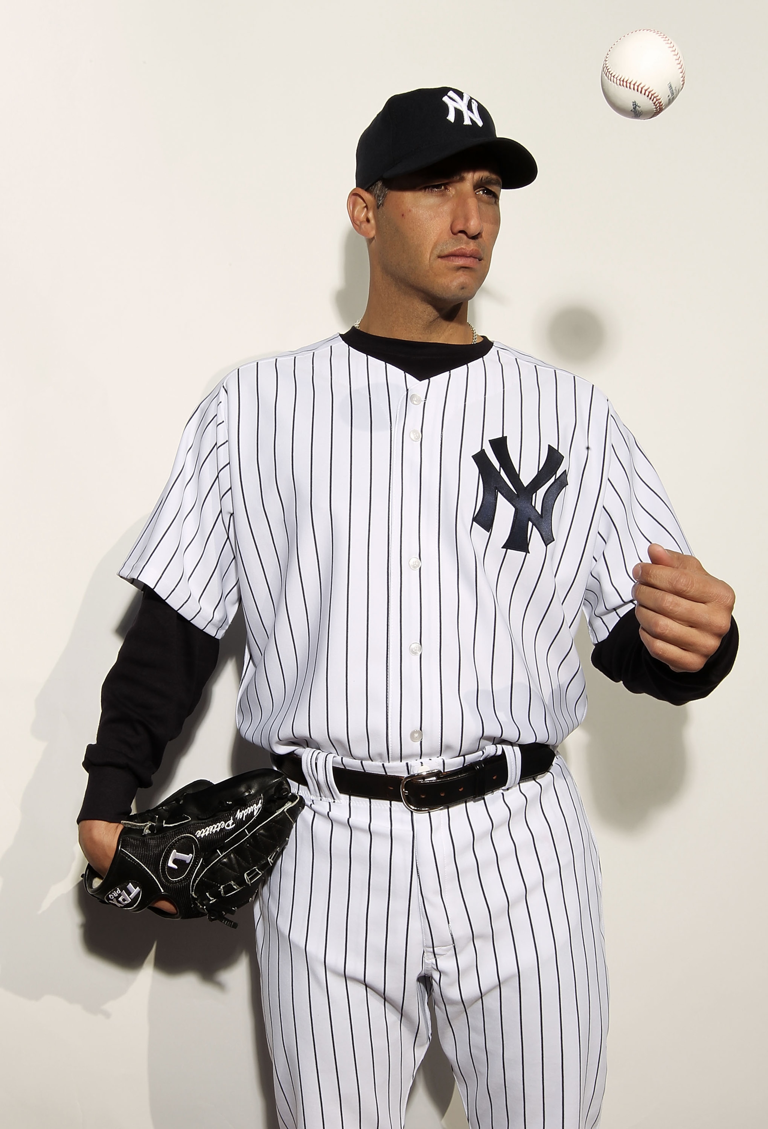 TAMPA, FL - FEBRUARY 25:  (EDITOR'S NOTE: IMAGE HAS BEEN DIGITALLY DESATURATED) Andy Pettitte #46 of the New York Yankees poses for a photo during Spring Training Media Photo Day at George M. Steinbrenner Field on February 25, 2010 in Tampa, Florida.  (Ph