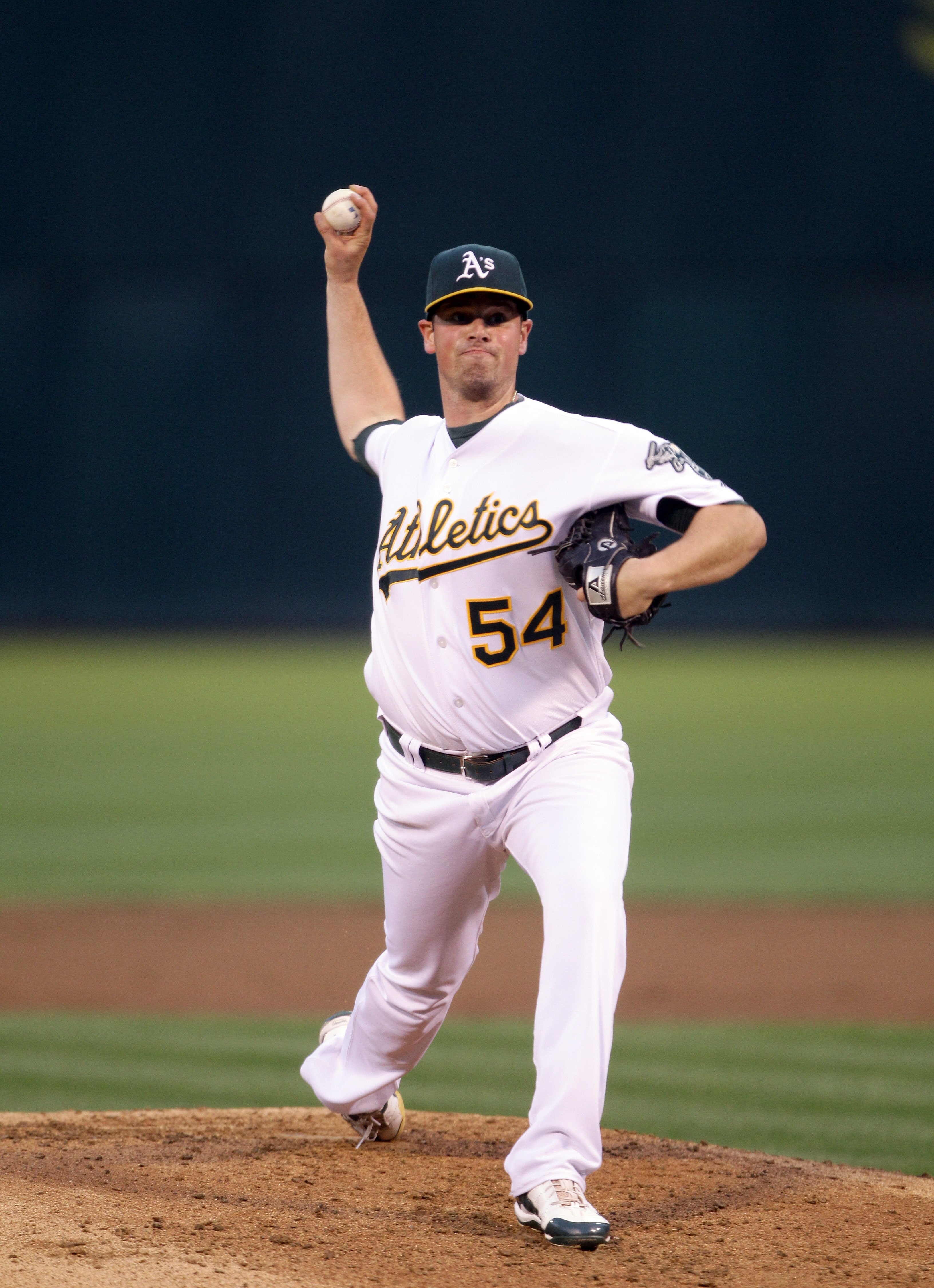 OAKLAND, CA - AUGUST 20:  Vin Mazzaro #54 of the Oakland Athletics pitches against the Tampa Bay Rays at the Oakland-Alameda County Coliseum  on August 20, 2010 in Oakland, California.  (Photo by Ezra Shaw/Getty Images)