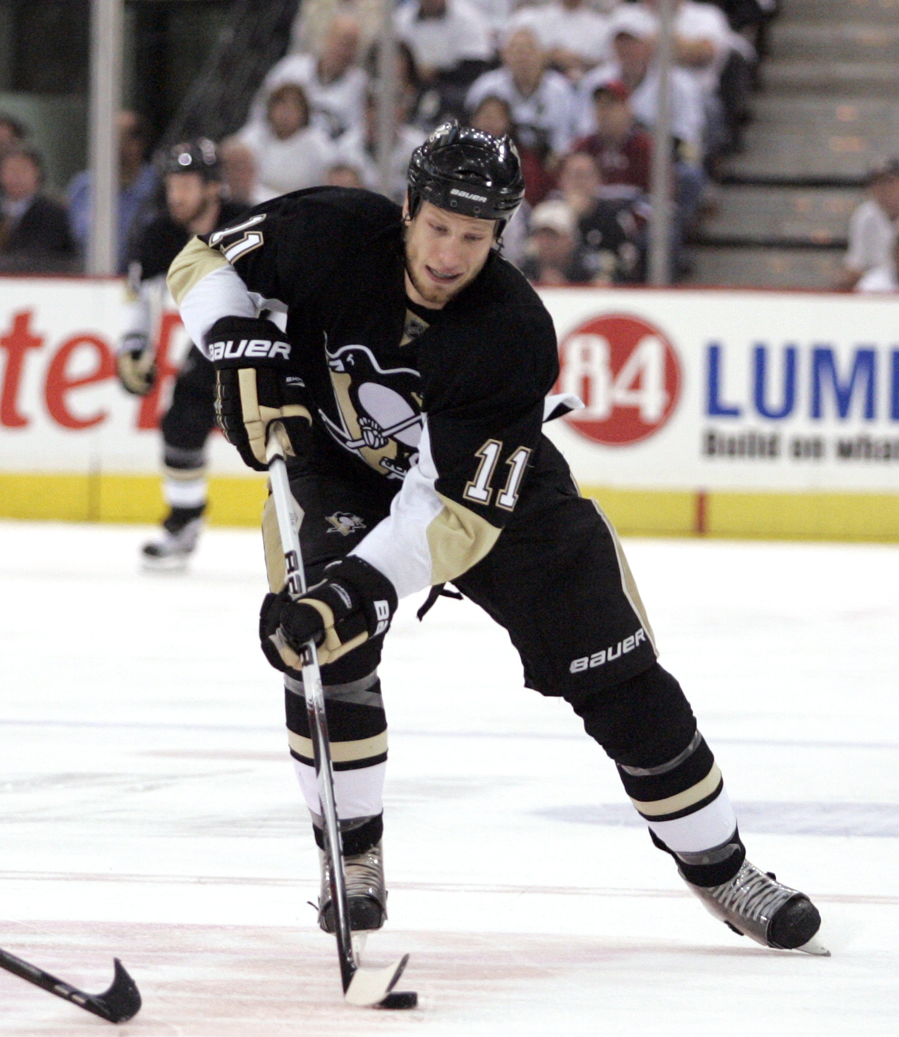 PITTSBURGH - MAY 8:  Jordan Staal #11 of the Pittsburgh Penguins handles the puck against the Montreal Canadiens in Game Five of the Eastern Conference Semifinals during the 2010 NHL Stanley Cup Playoffs at Mellon Arena on May 8, 2010 in Pittsburgh, Penns